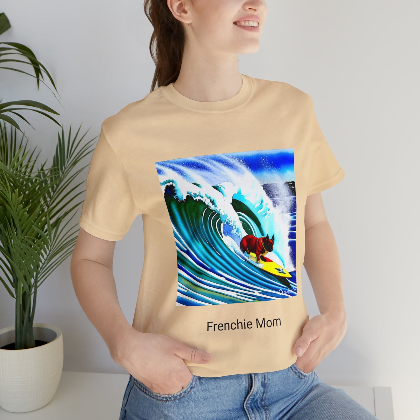 Surfing Frenchie/Frenchie Mom Unisex Jersey Short Sleeve Tee