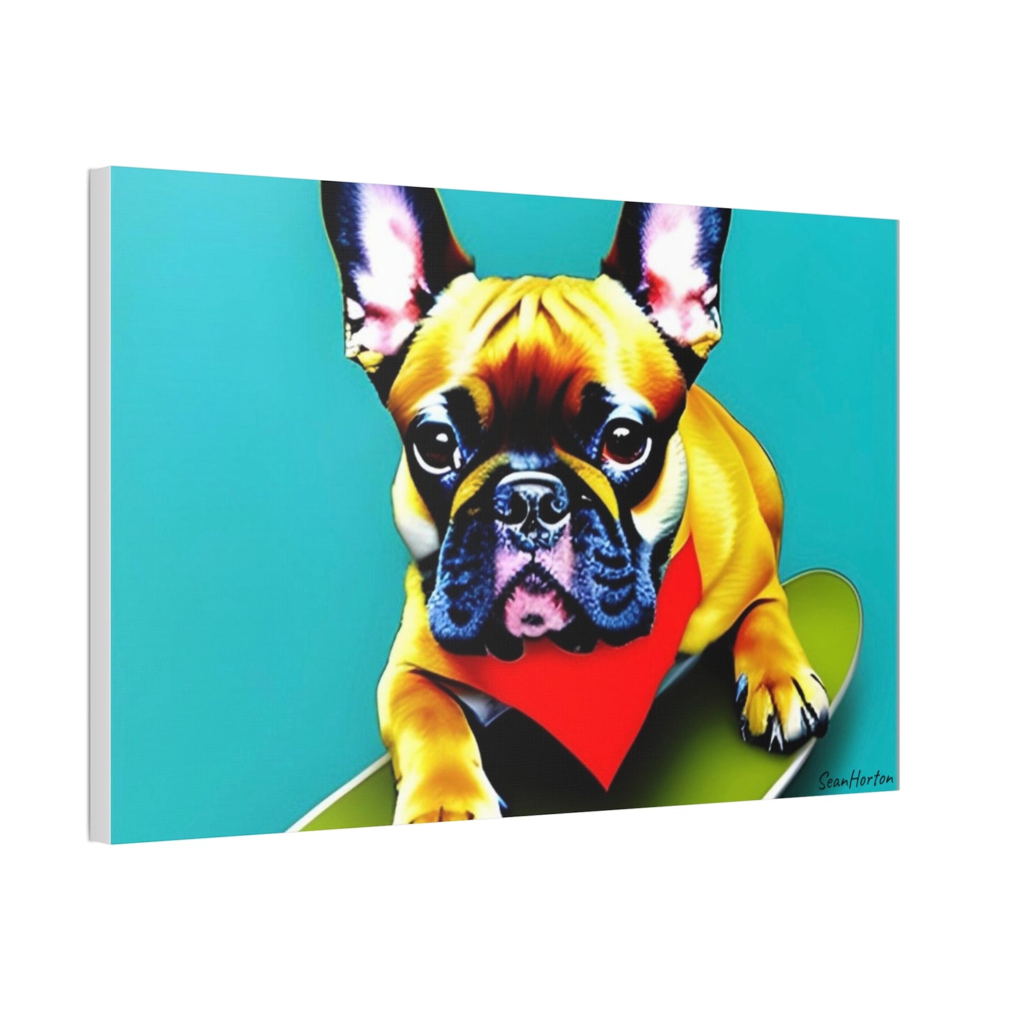 Frenchie on a Skateboard #2 (Horizontal) Canvas Stretched, 1.5''
