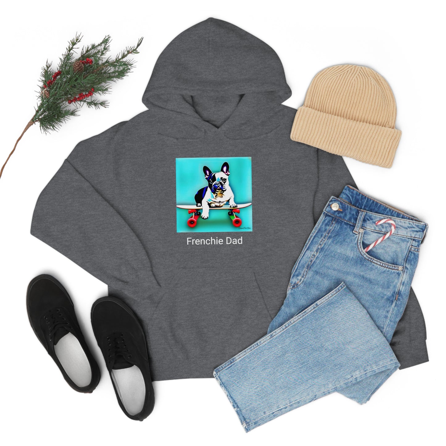 Frenchie on a Skateboard/Frenchie Dad Unisex Heavy Blend™ Hooded Sweatshirt
