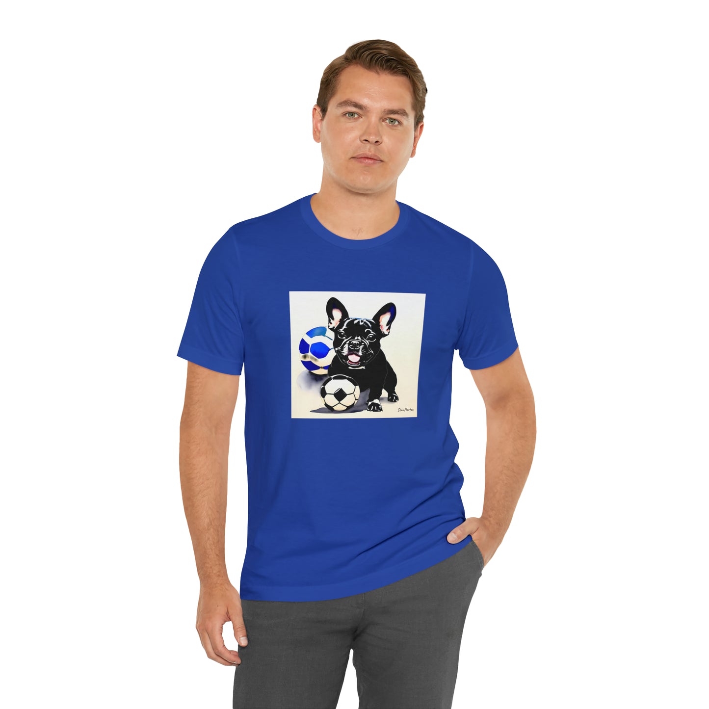 Frenchie with Soccer Ball Unisex Jersey Short Sleeve Tee