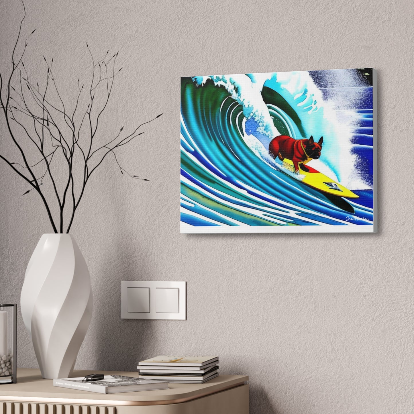 Surfing Frenchie (Horizontal) Canvas Stretched, 1.5''