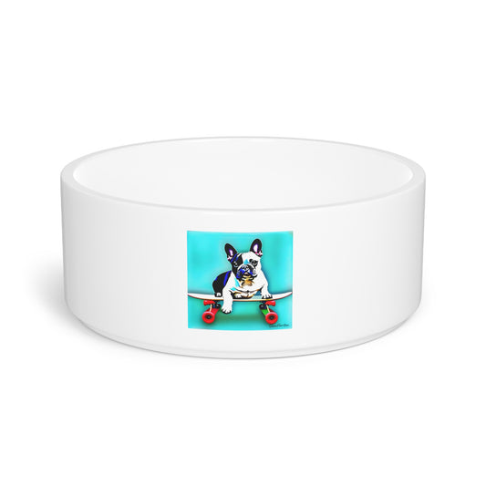 Frenchie on a Skateboard Pet Bowl