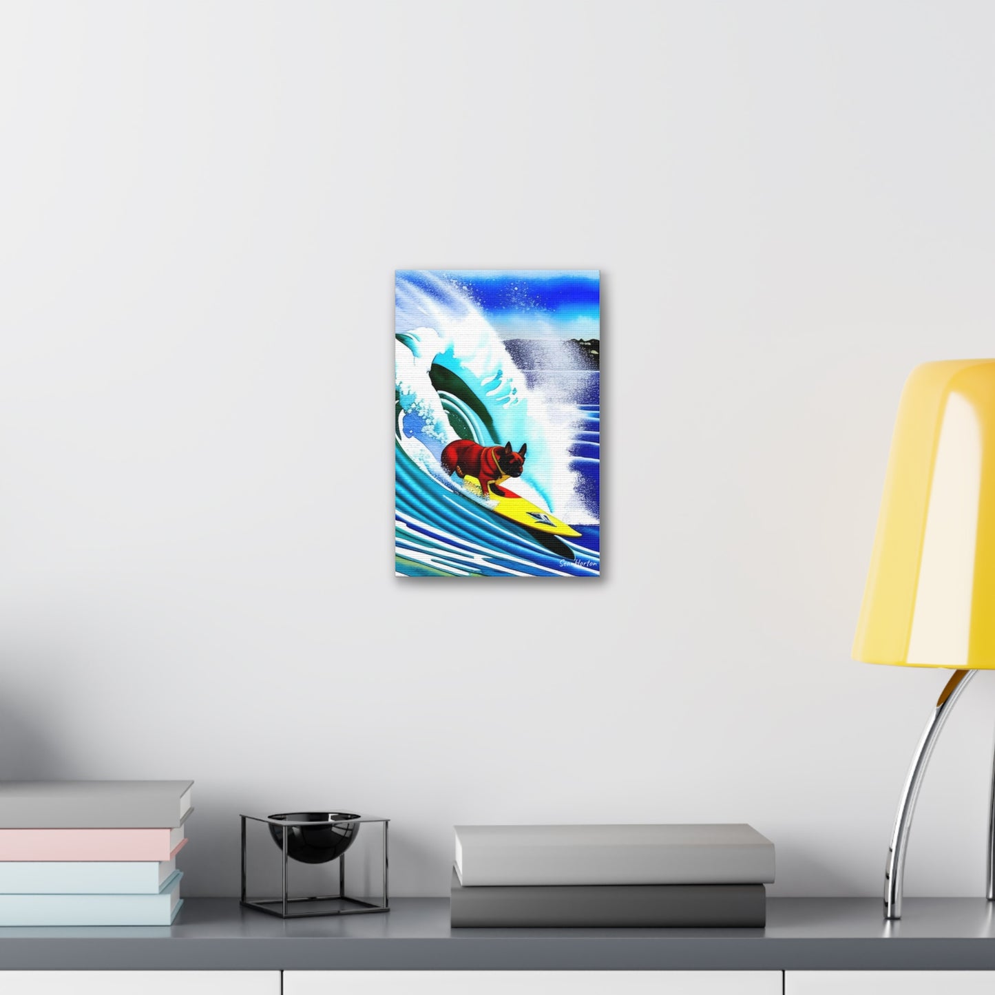 Surfing Frenchie (Verticle) Canvas Stretched, 1.5''