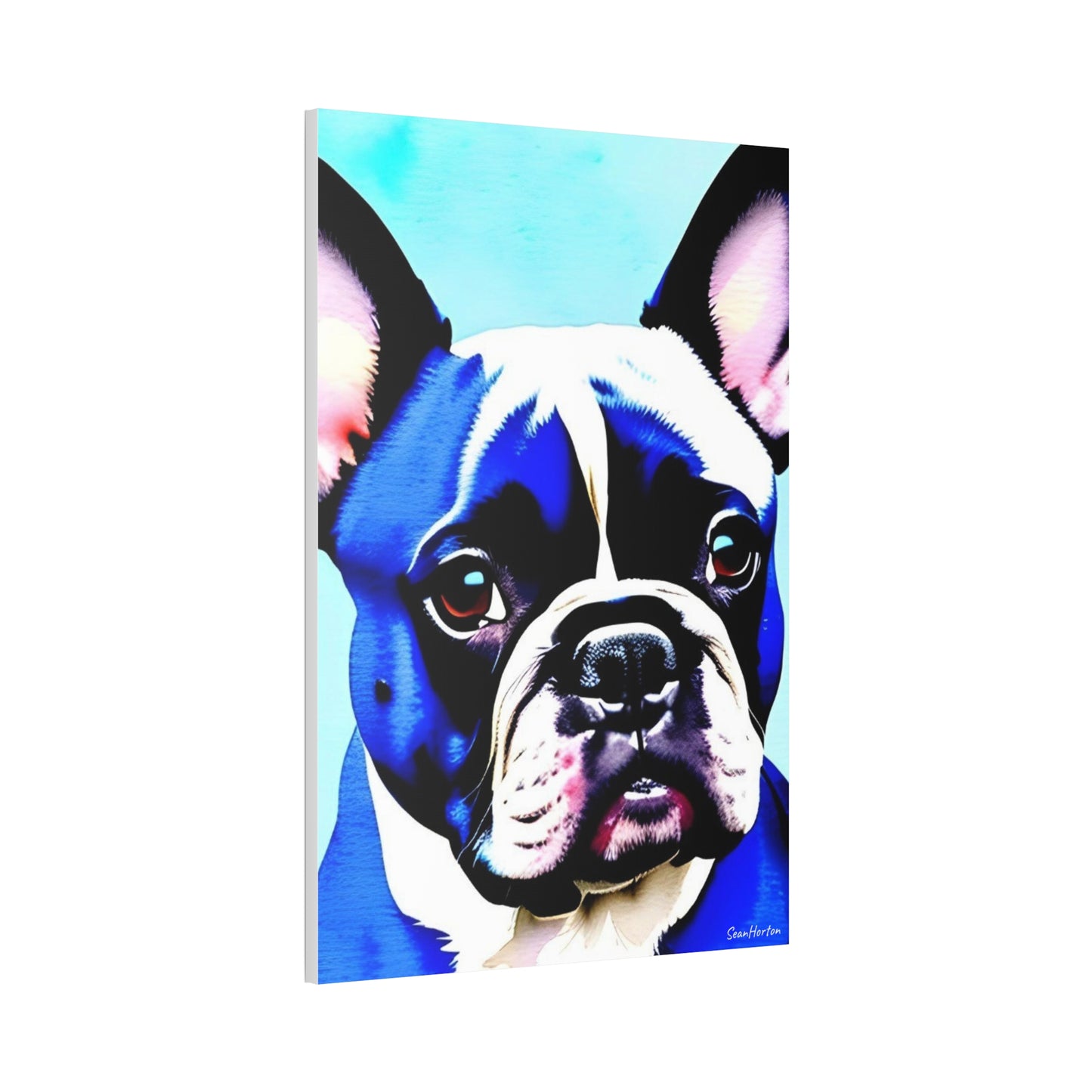 Blue Frenchie (Verticle) Canvas Stretched, 1.5''