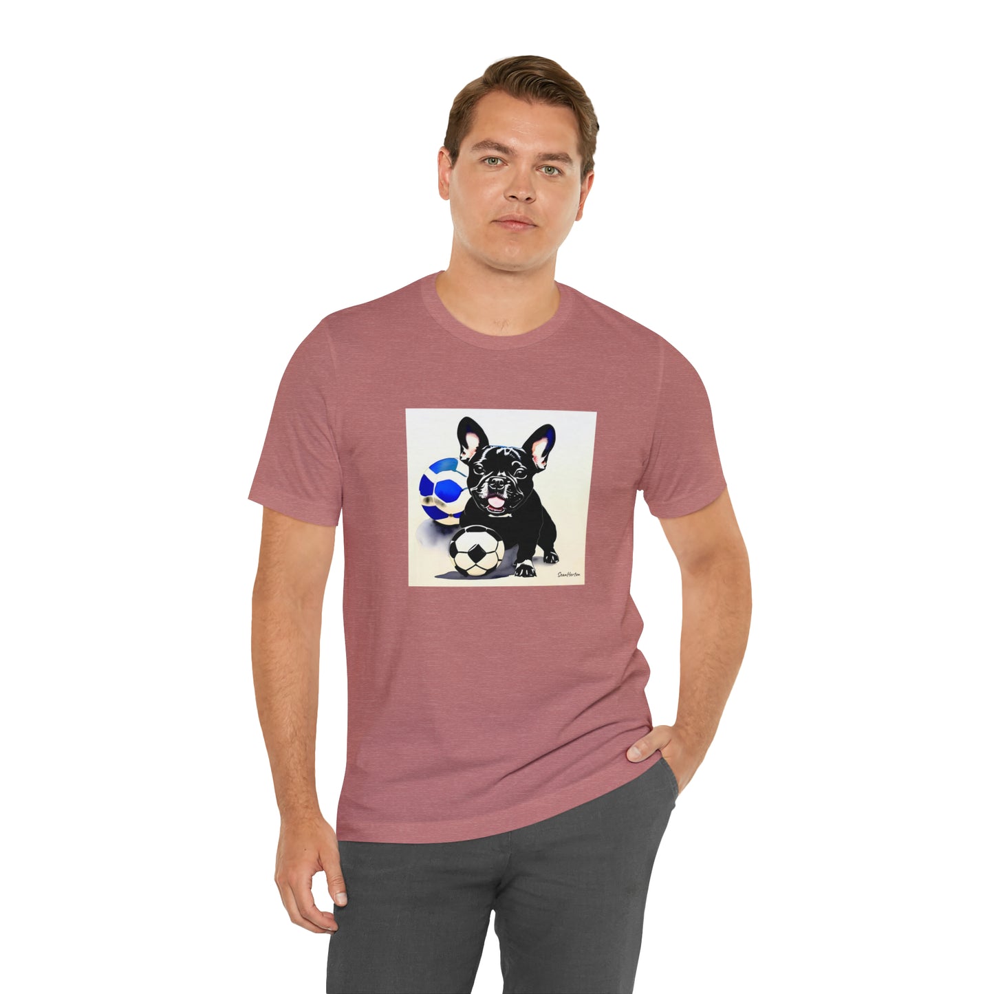 Frenchie with Soccer Ball Unisex Jersey Short Sleeve Tee