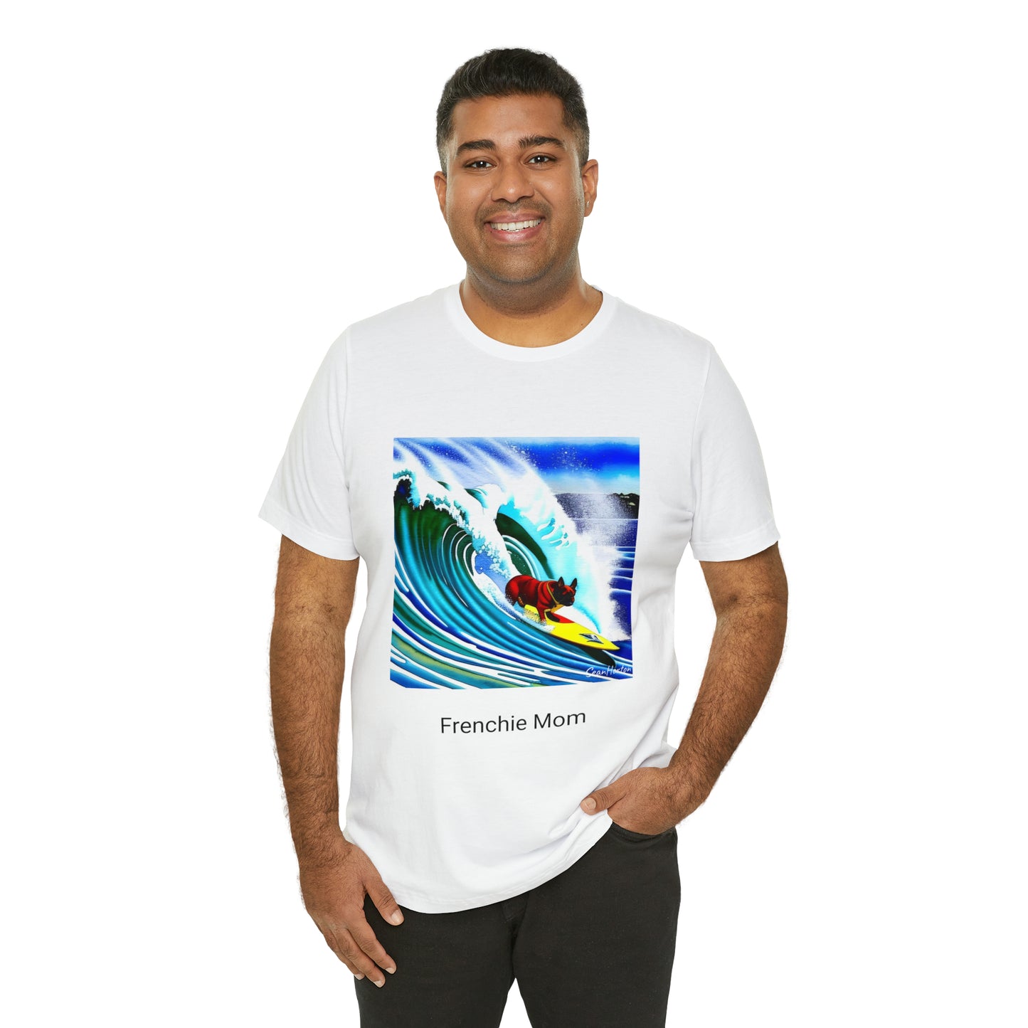 Surfing Frenchie/Frenchie Mom Unisex Jersey Short Sleeve Tee