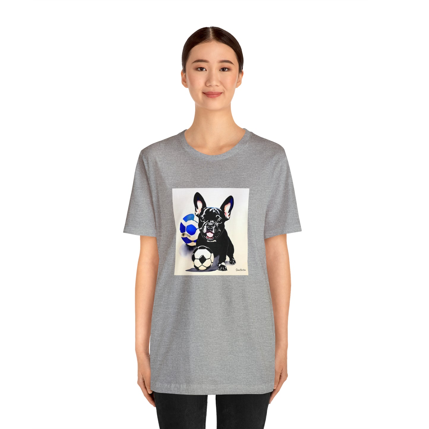 Frenchie with Soccer Ball Unisex Jersey Short Sleeve Tee