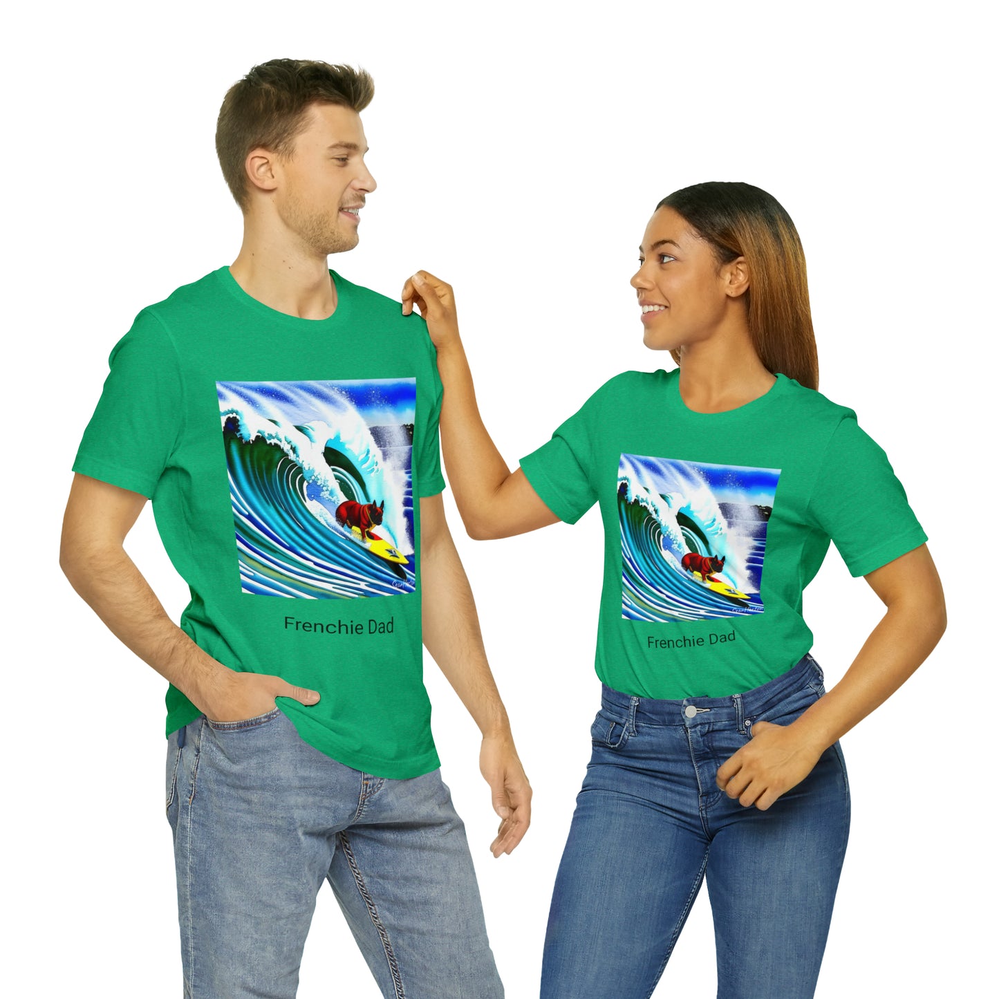 Surfing Frenchie/Frenchie Dad Unisex Jersey Short Sleeve Tee