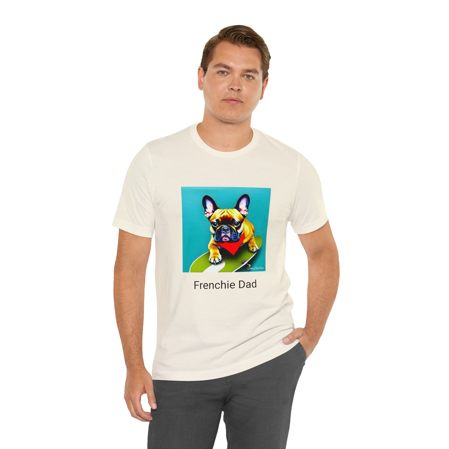 Frenchie on a Skateboard #2/Frenchie Dad Unisex Jersey Short Sleeve Tee