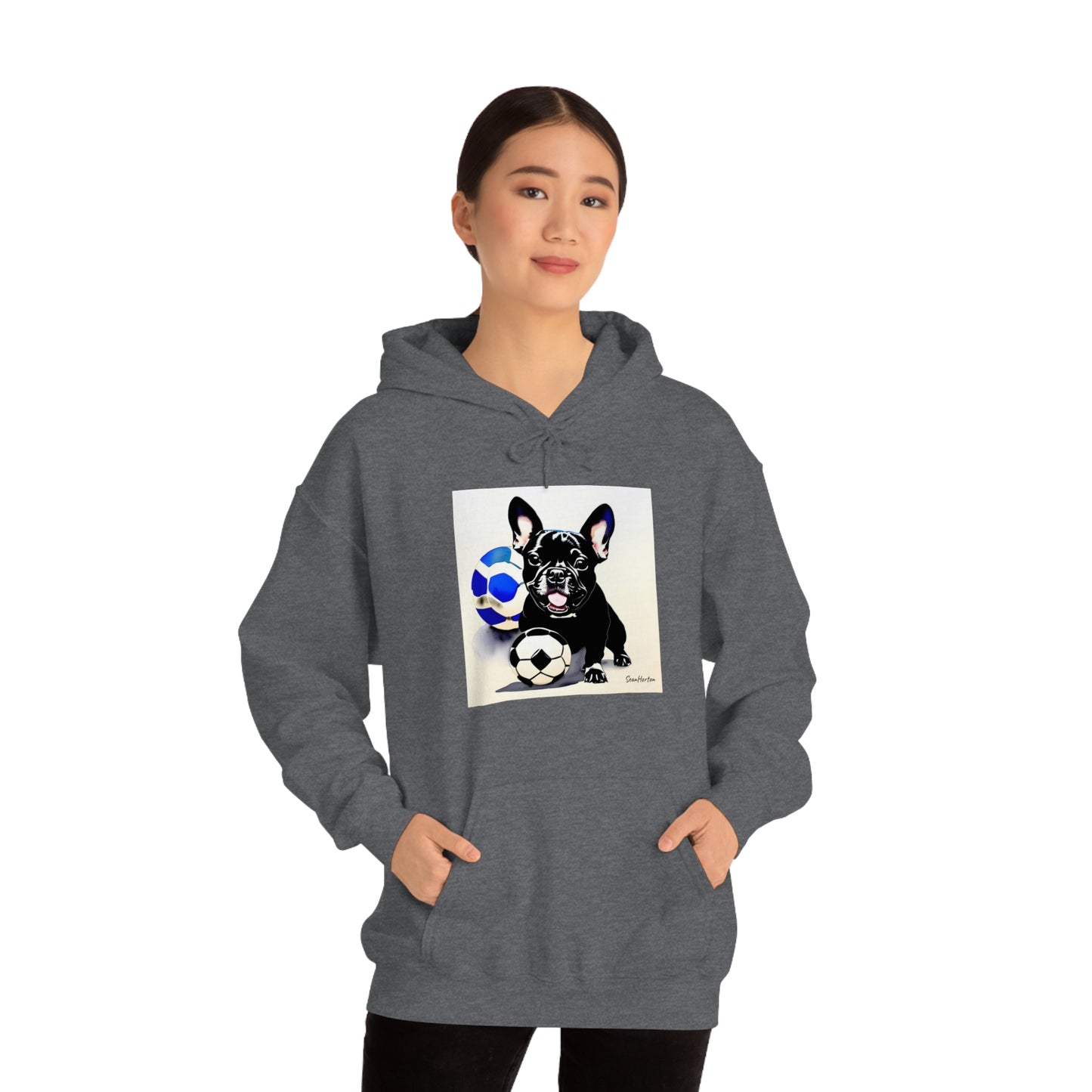 Frenchie with a Soccer Ball Unisex Heavy Blend™ Hooded Sweatshirt