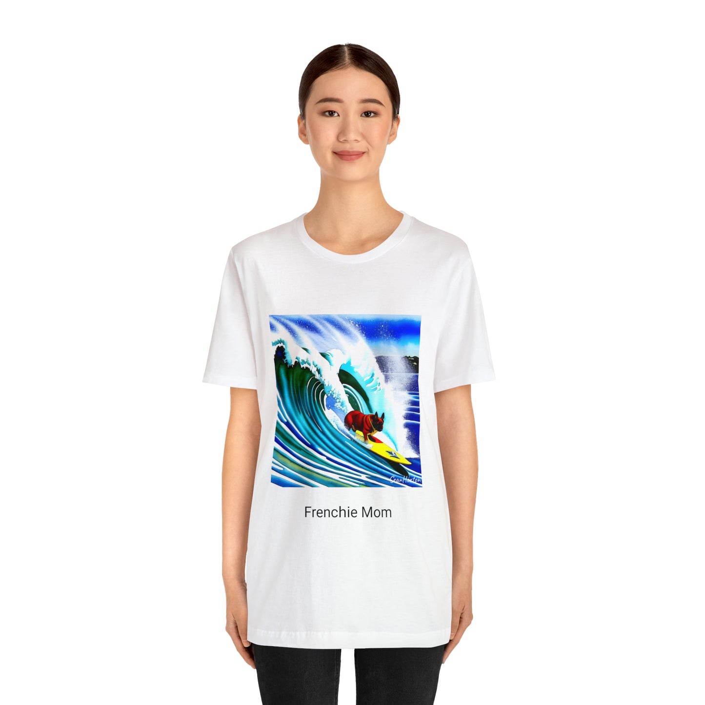 Surfing Frenchie/Frenchie Mom Unisex Jersey Short Sleeve Tee