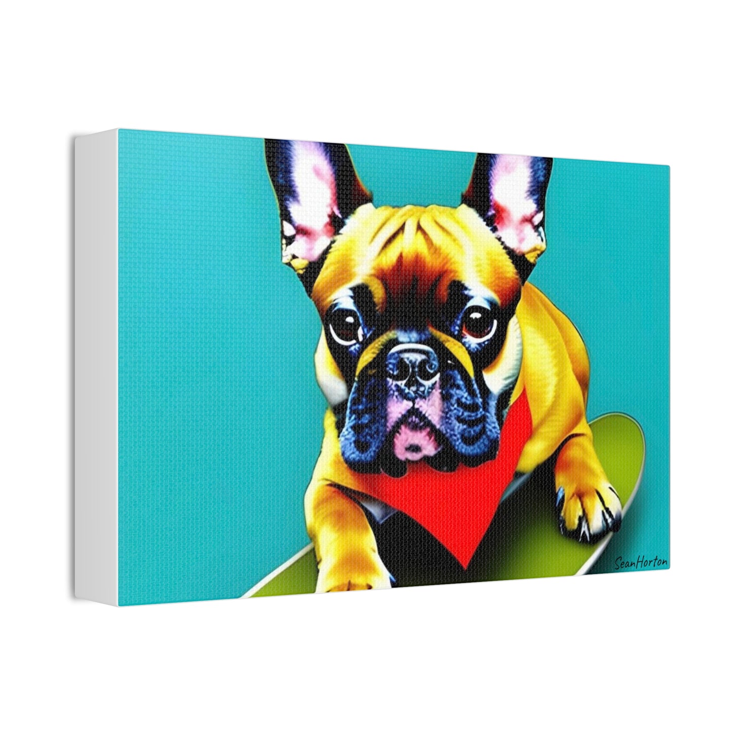 Frenchie on a Skateboard #2 (Horizontal) Canvas Stretched, 1.5''