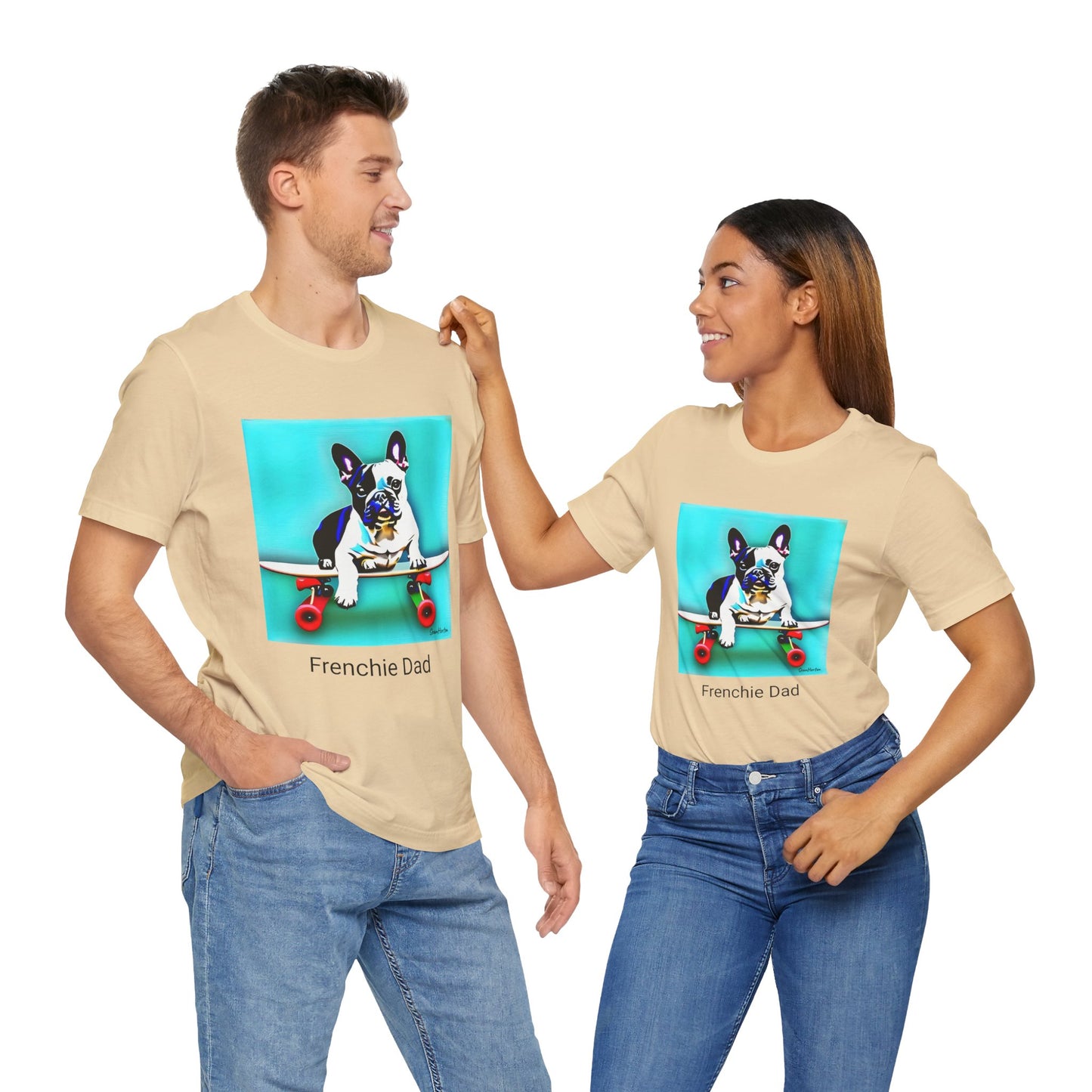 Frenchie on a Skateboard/Frenchie Dad Unisex Jersey Short Sleeve Tee