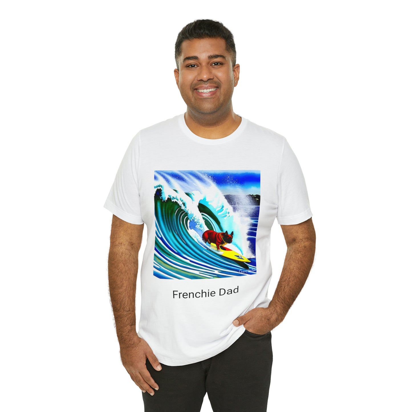 Surfing Frenchie/Frenchie Dad Unisex Jersey Short Sleeve Tee
