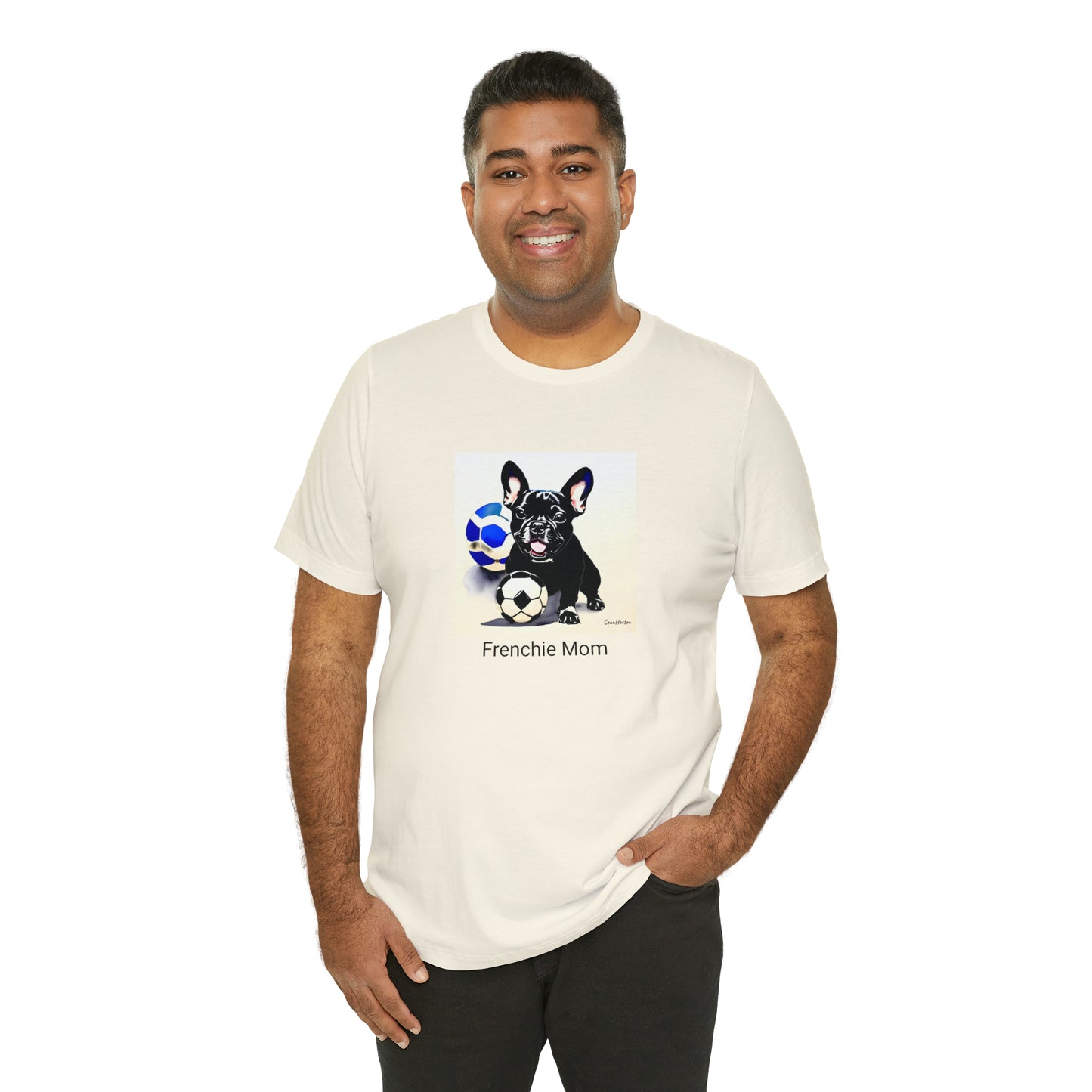 Frenchie with Soccer Ball/Frenchie Mom Unisex Jersey Short Sleeve Tee