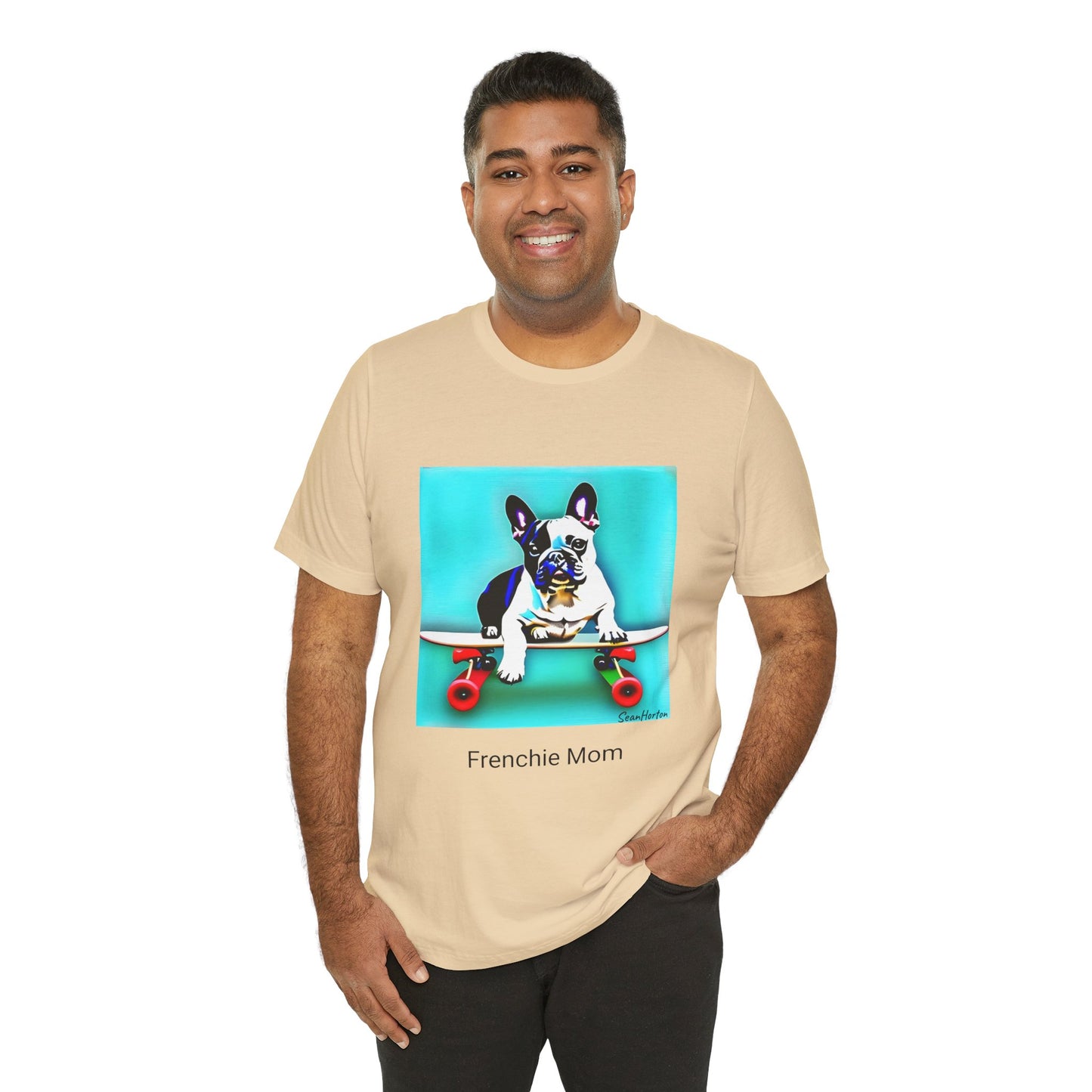 Frenchie on a Skateboard/Frenchie Mom Unisex Jersey Short Sleeve Tee