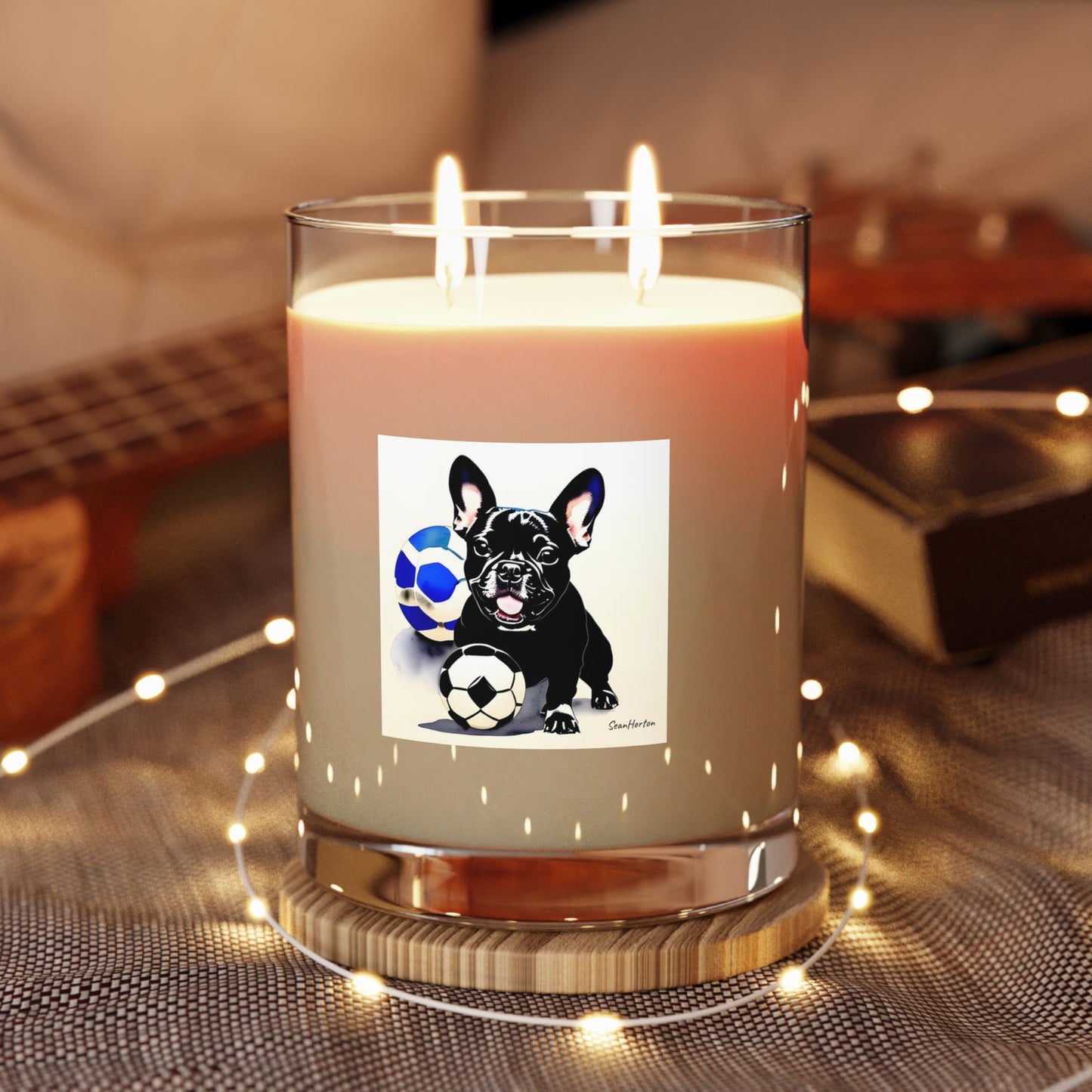 Frenchie with a Soccer Ball Scented Candle - Full Glass, 11oz