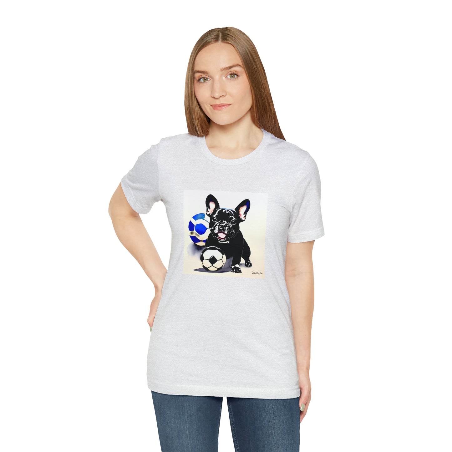 Frenchie with Soccer Ball Unisex Jersey Short Sleeve Tee