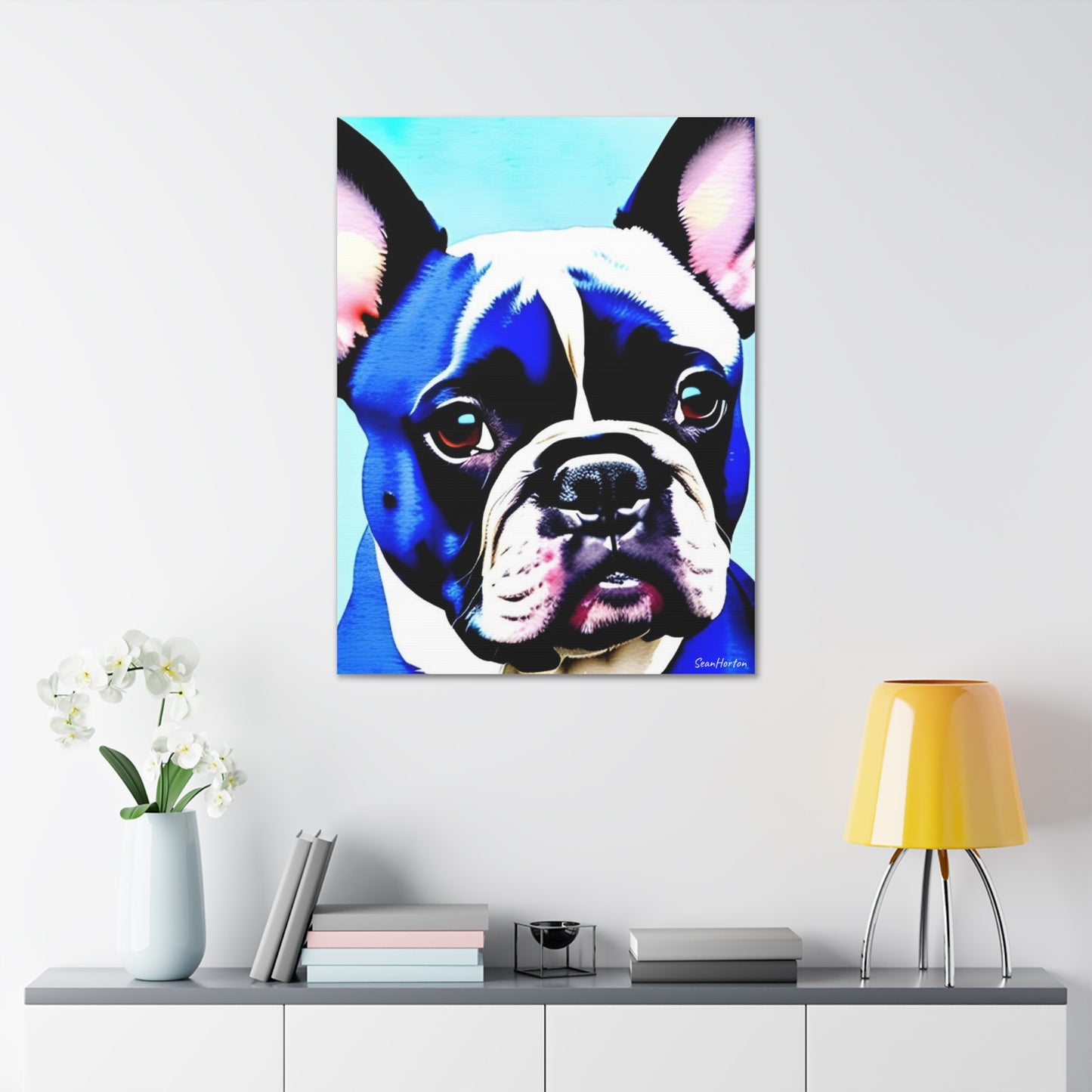 Blue Frenchie (Verticle) Canvas Stretched, 1.5''