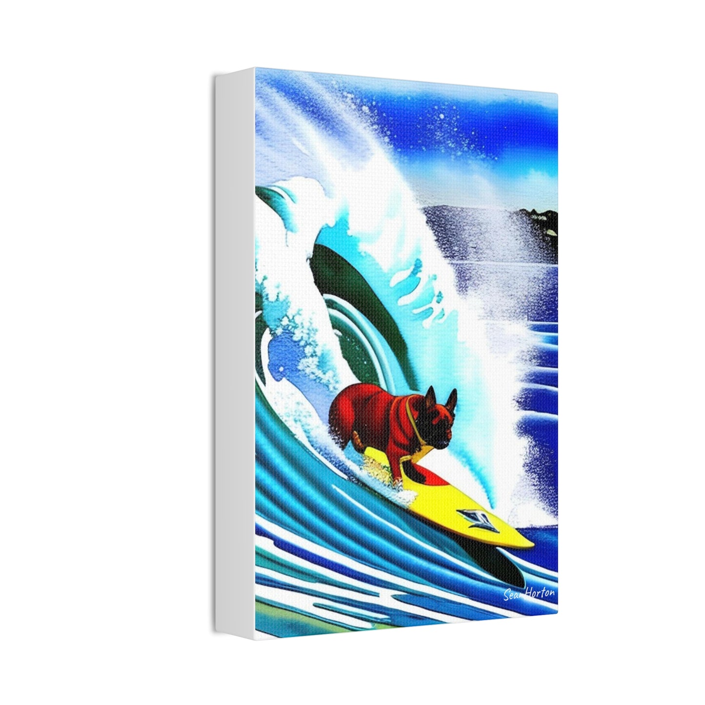 Surfing Frenchie (Verticle) Canvas Stretched, 1.5''