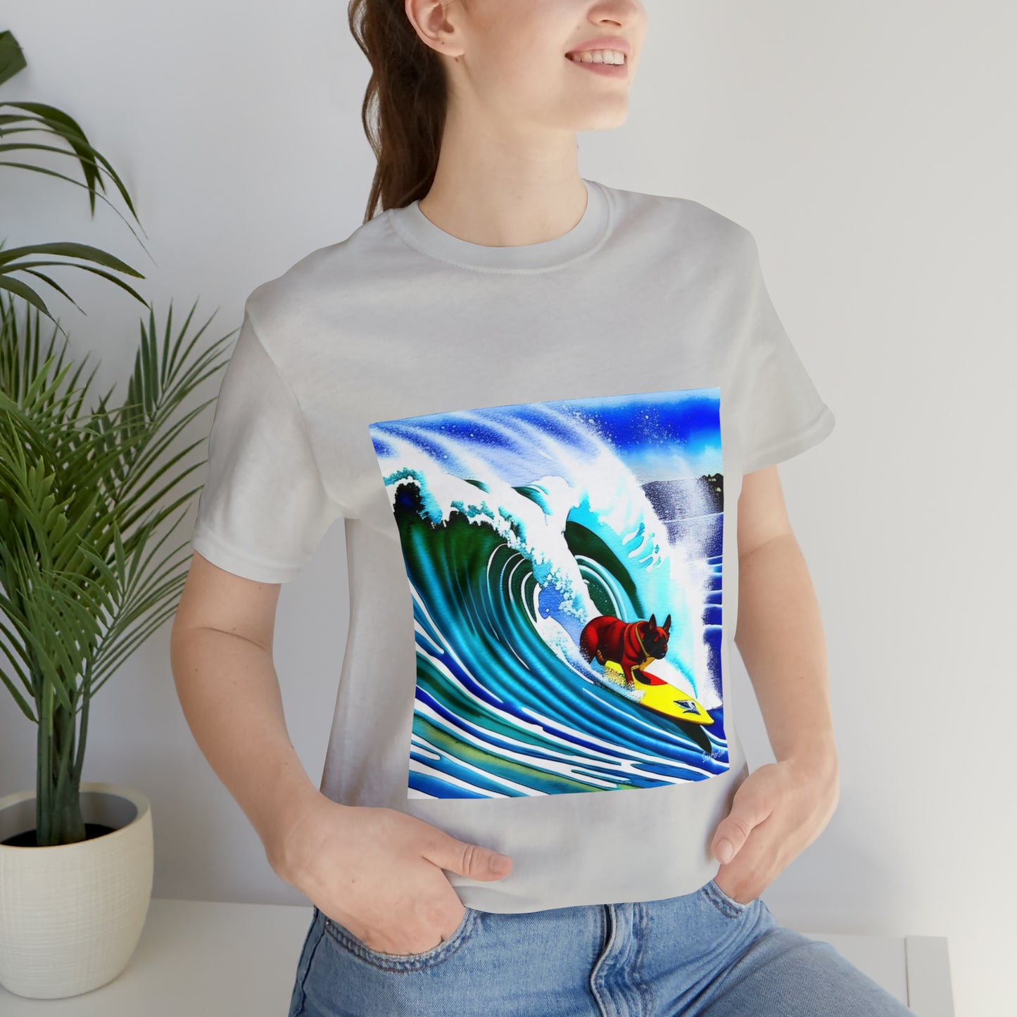 Surfing Frenchie Unisex Jersey Short Sleeve Tee