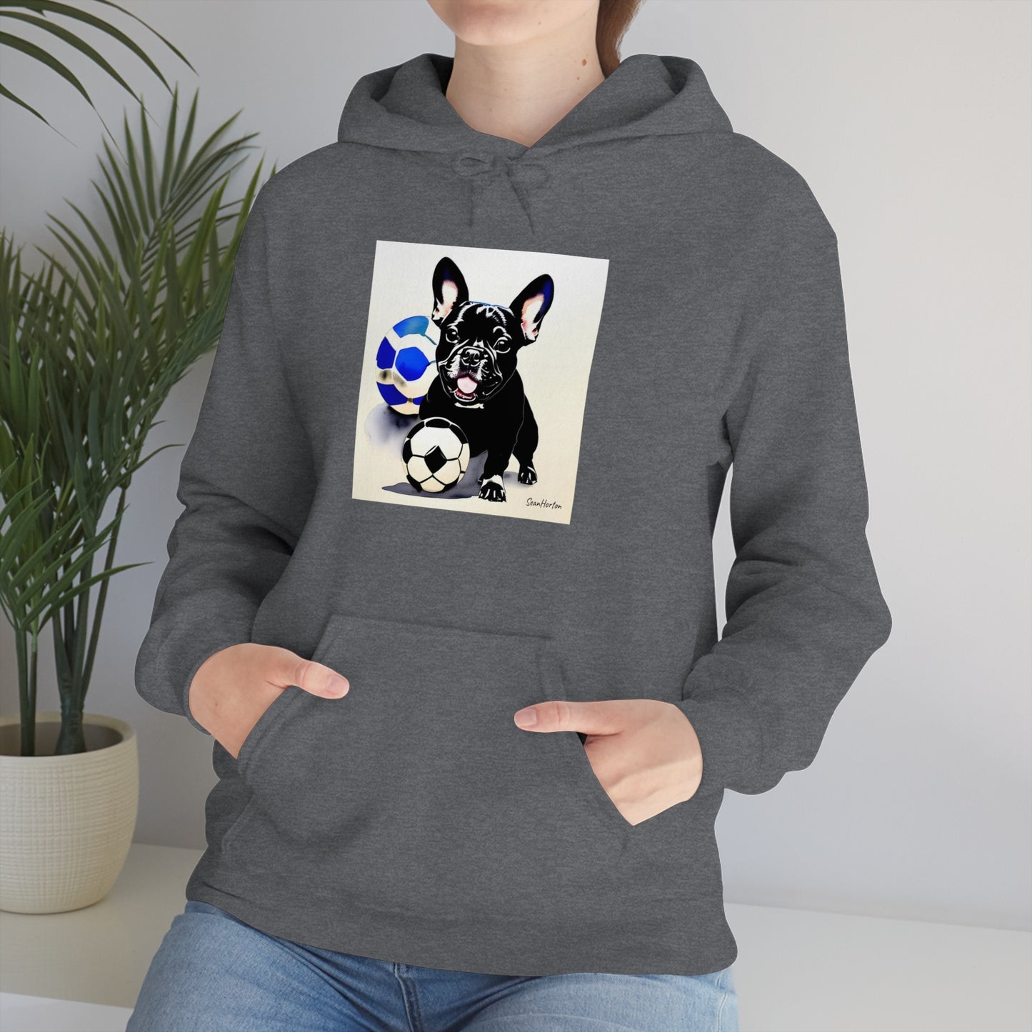 Frenchie with a Soccer Ball Unisex Heavy Blend™ Hooded Sweatshirt