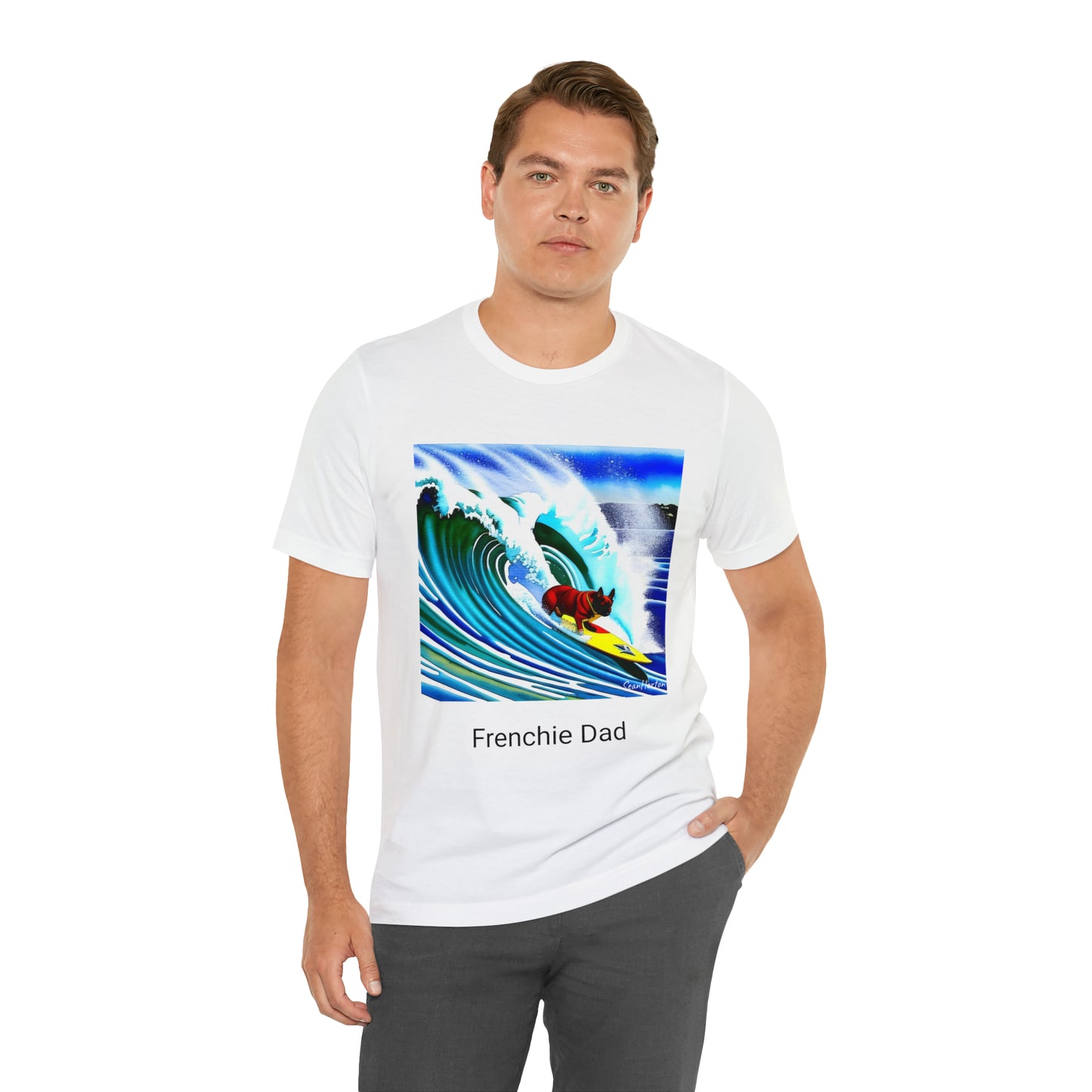 Surfing Frenchie/Frenchie Dad Unisex Jersey Short Sleeve Tee