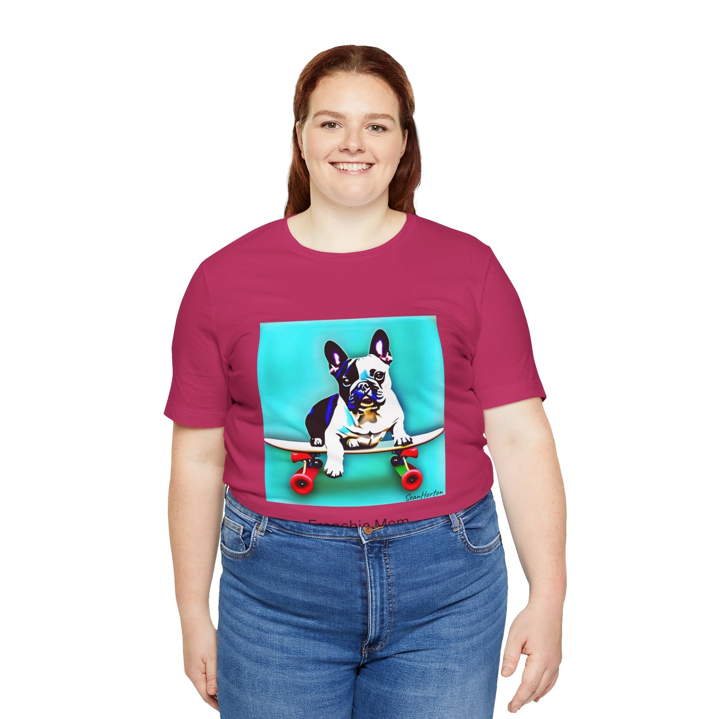 Frenchie on a Skateboard/Frenchie Mom Unisex Jersey Short Sleeve Tee