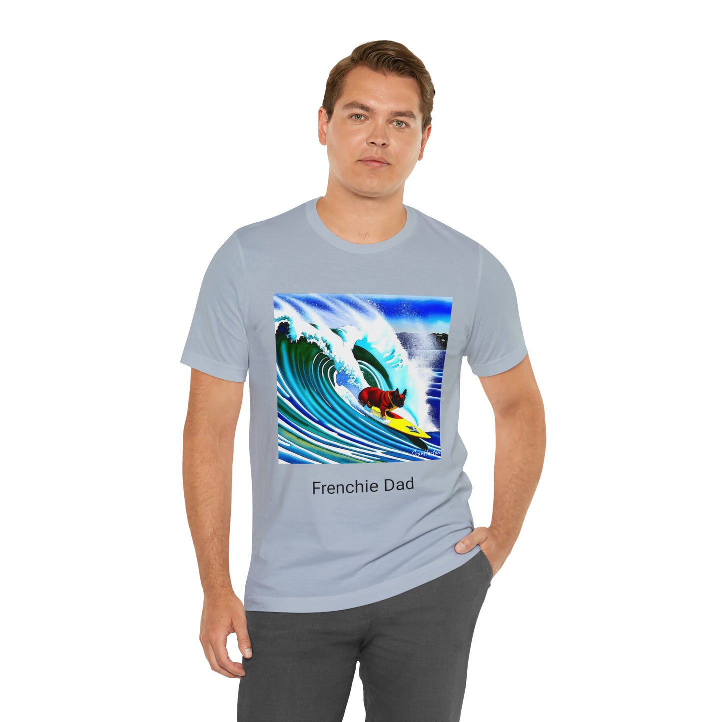 Surfing Frenchie/Frenchie Dad Unisex Jersey Short Sleeve Tee