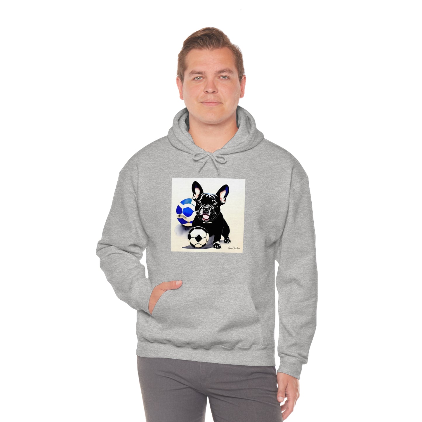 Frenchie with a Soccer Ball Unisex Heavy Blend™ Hooded Sweatshirt