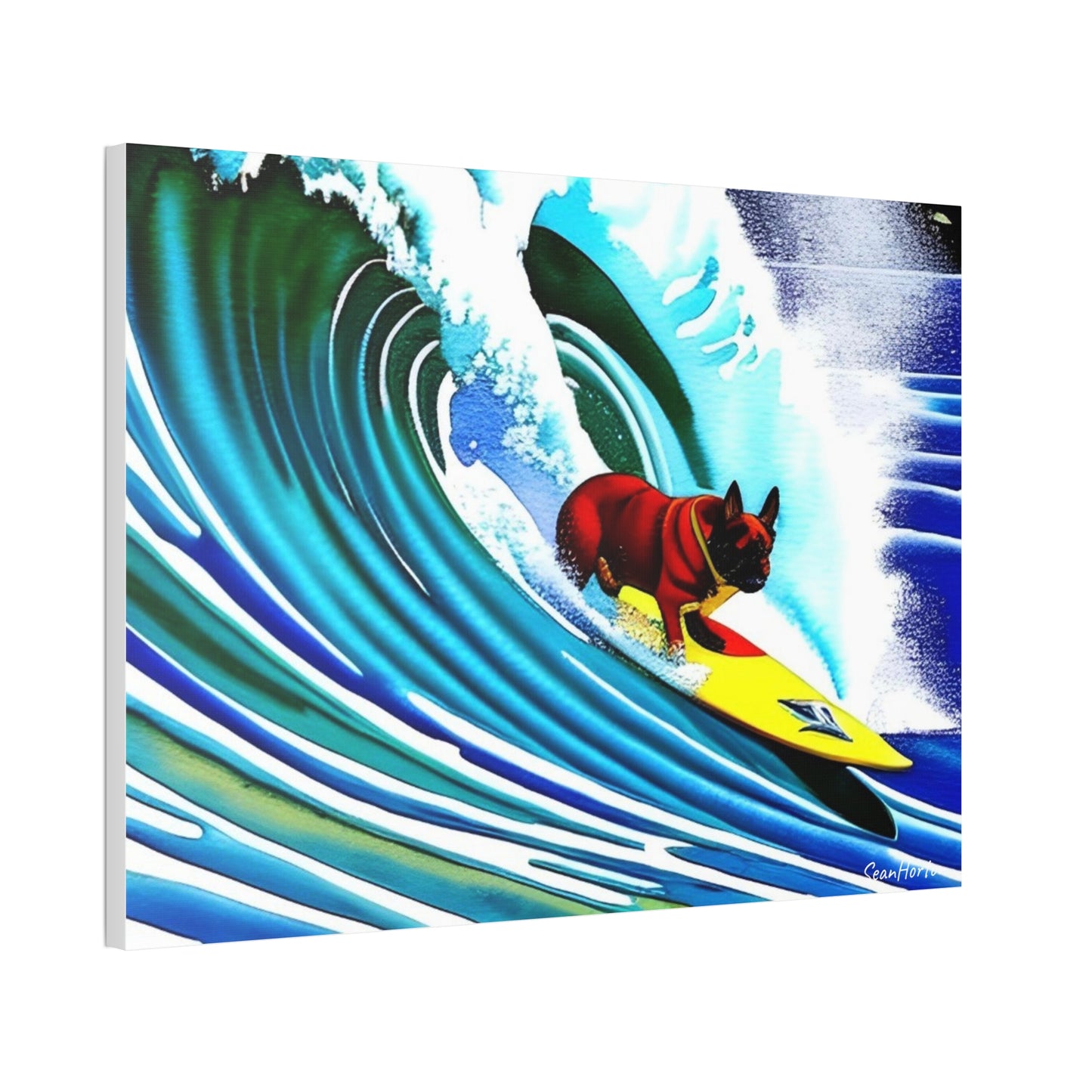 Surfing Frenchie (Horizontal) Canvas Stretched, 1.5''