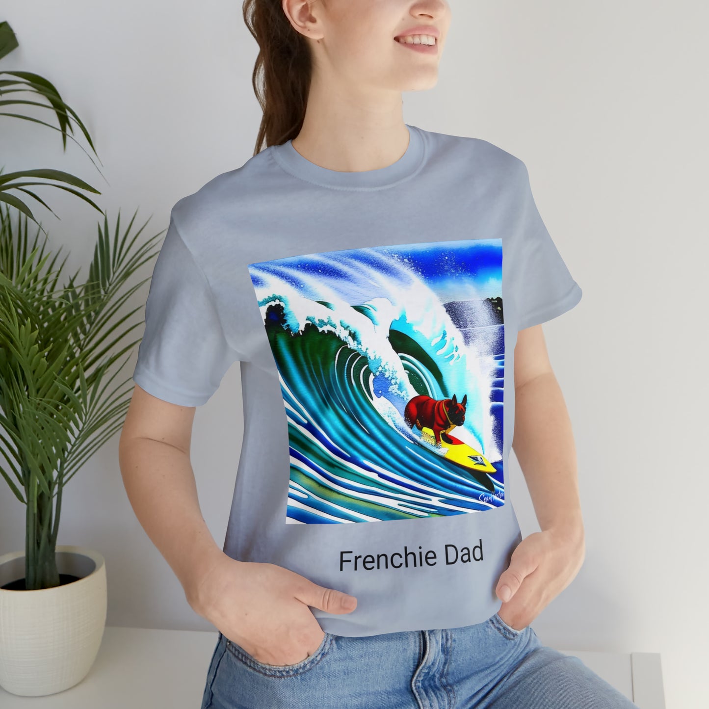 Surfing Frenchie/Frenchie Dad Unisex Jersey Short Sleeve Tee