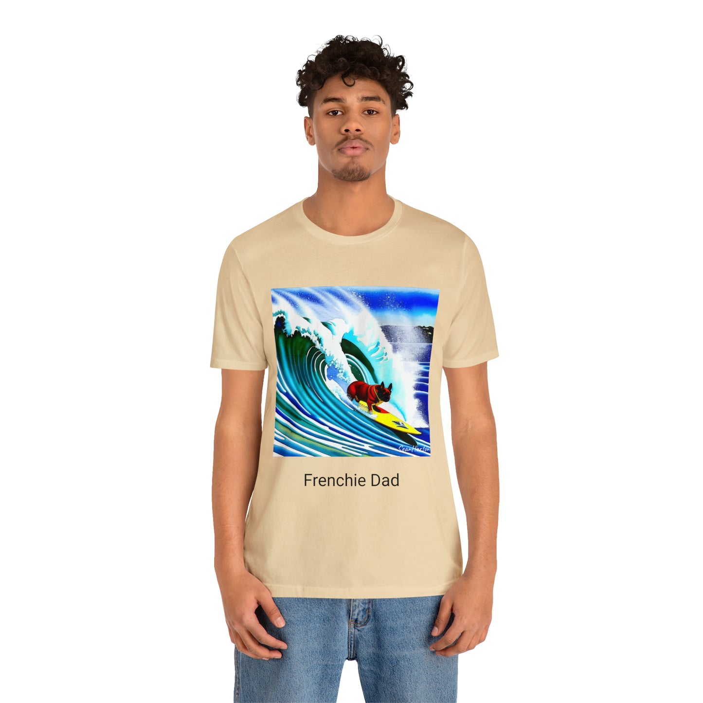 Surfing Frenchie/Frenchie Dad Unisex Jersey Short Sleeve Tee
