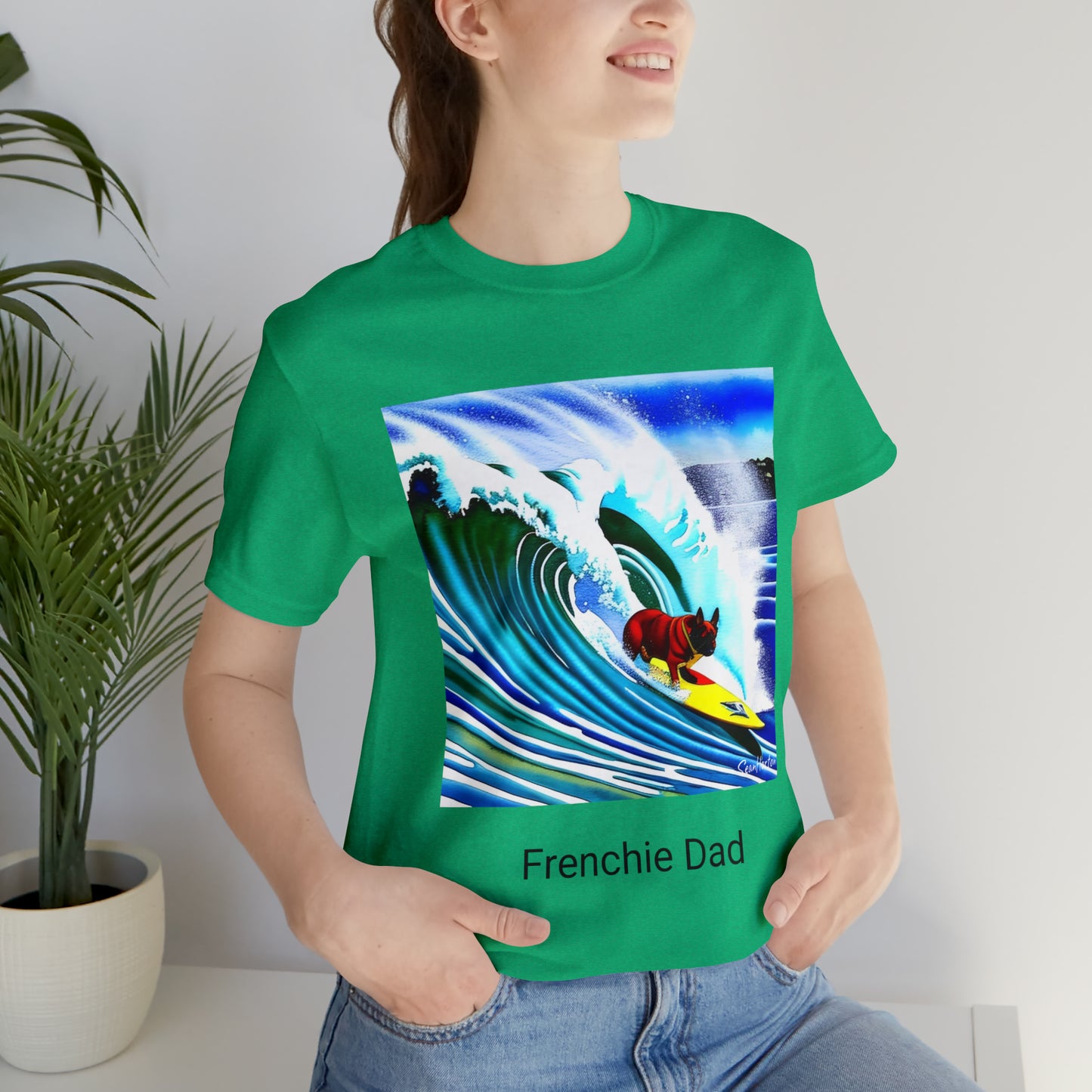 Surfing Frenchie/Frenchie Dad Unisex Jersey Short Sleeve Tee