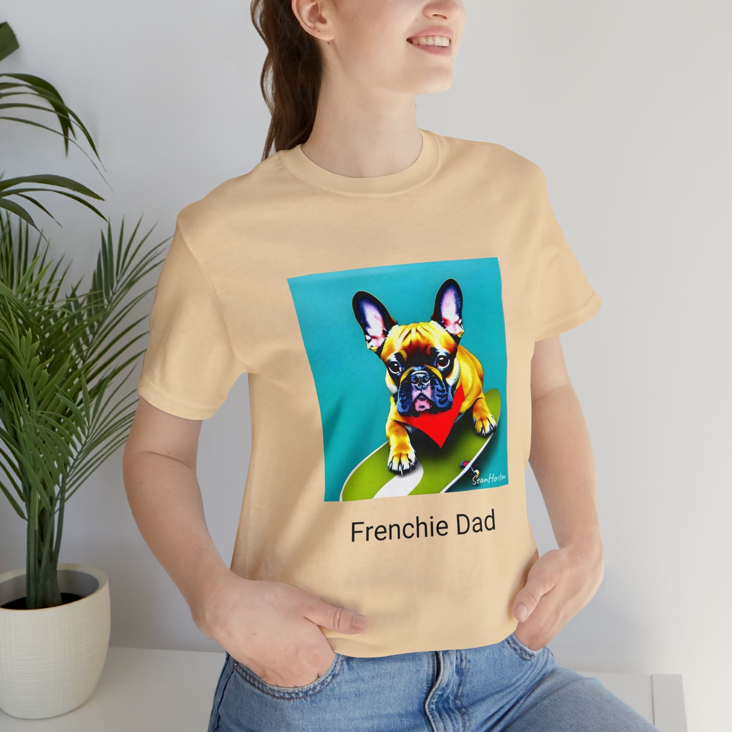 Frenchie on a Skateboard #2/Frenchie Dad Unisex Jersey Short Sleeve Tee