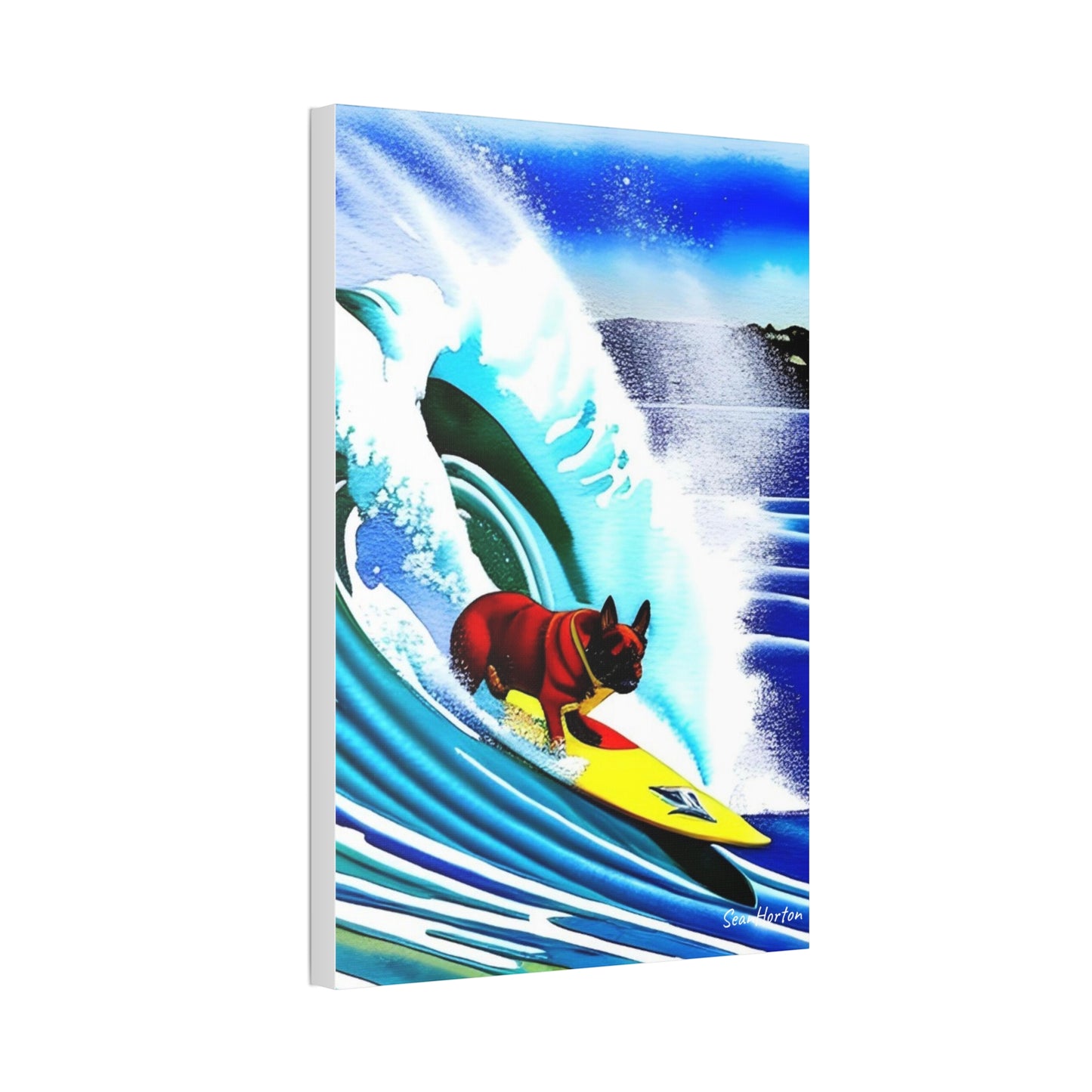 Surfing Frenchie (Verticle) Canvas Stretched, 1.5''