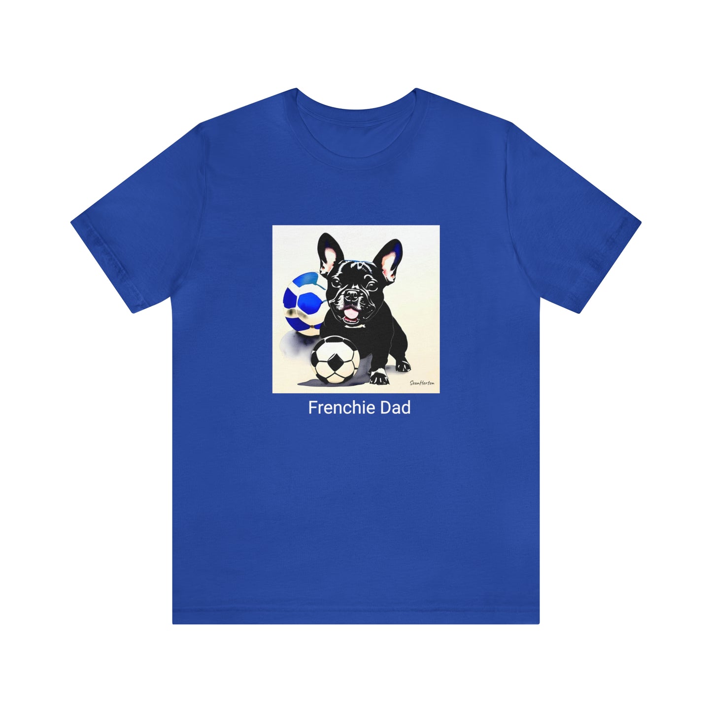 Frenchie with Soccer Ball/Frenchie Dad Unisex Jersey Short Sleeve Tee