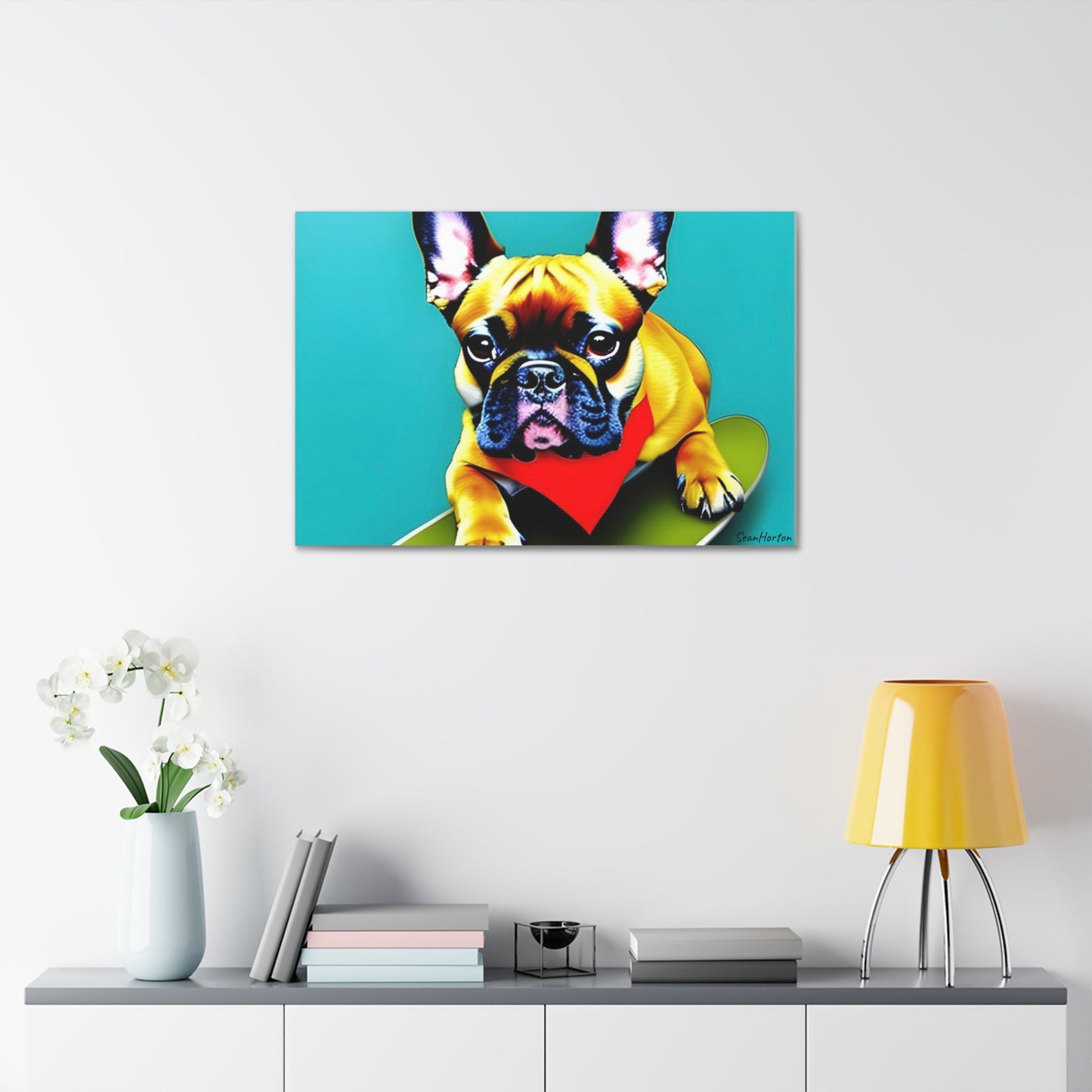 Frenchie on a Skateboard #2 (Horizontal) Canvas Stretched, 1.5''