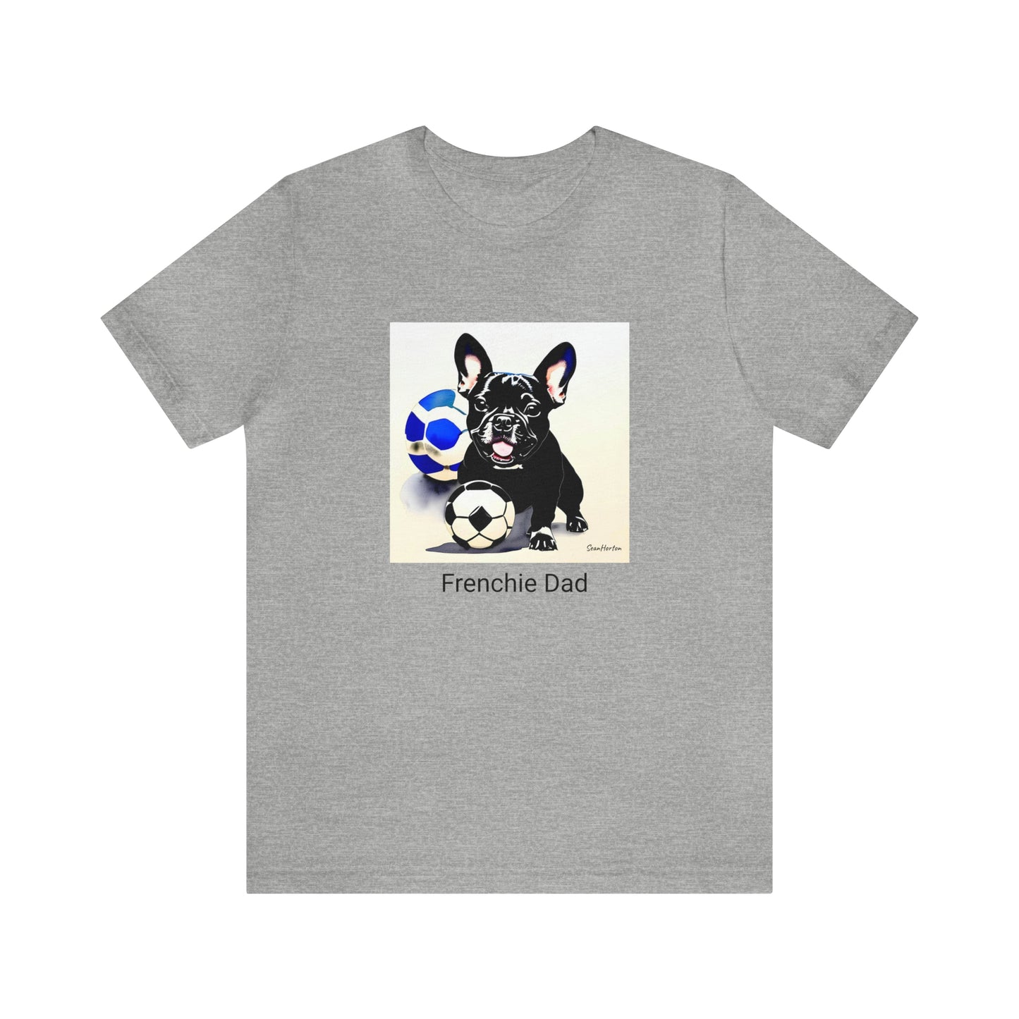 Frenchie with Soccer Ball/Frenchie Dad Unisex Jersey Short Sleeve Tee