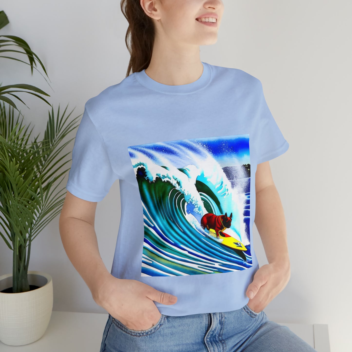 Surfing Frenchie Unisex Jersey Short Sleeve Tee