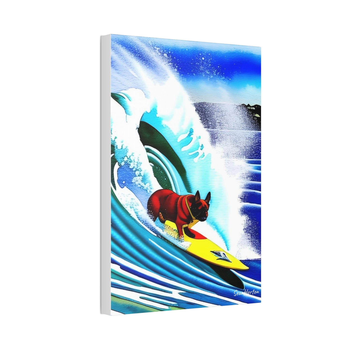 Surfing Frenchie (Verticle) Canvas Stretched, 1.5''