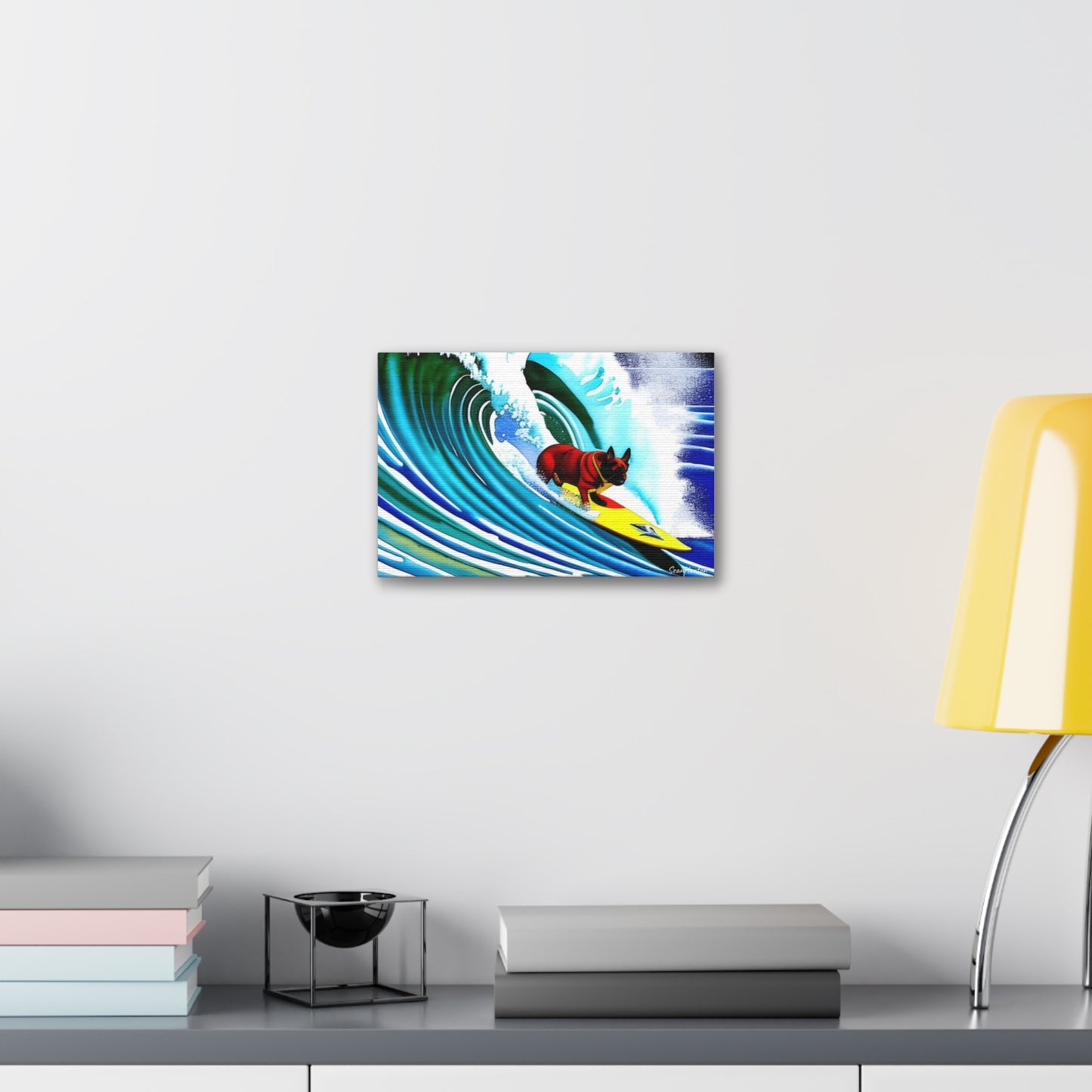 Surfing Frenchie (Horizontal) Canvas Stretched, 1.5''