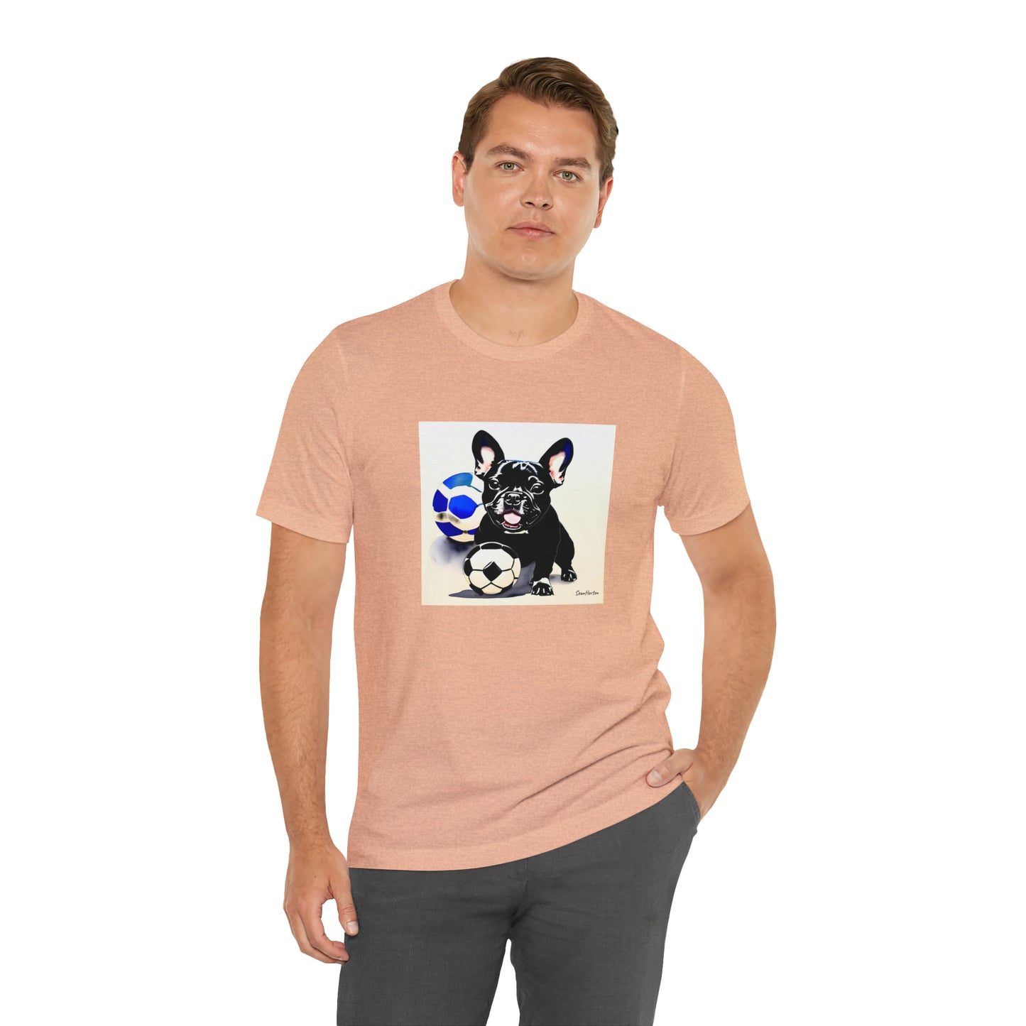 Frenchie with Soccer Ball Unisex Jersey Short Sleeve Tee