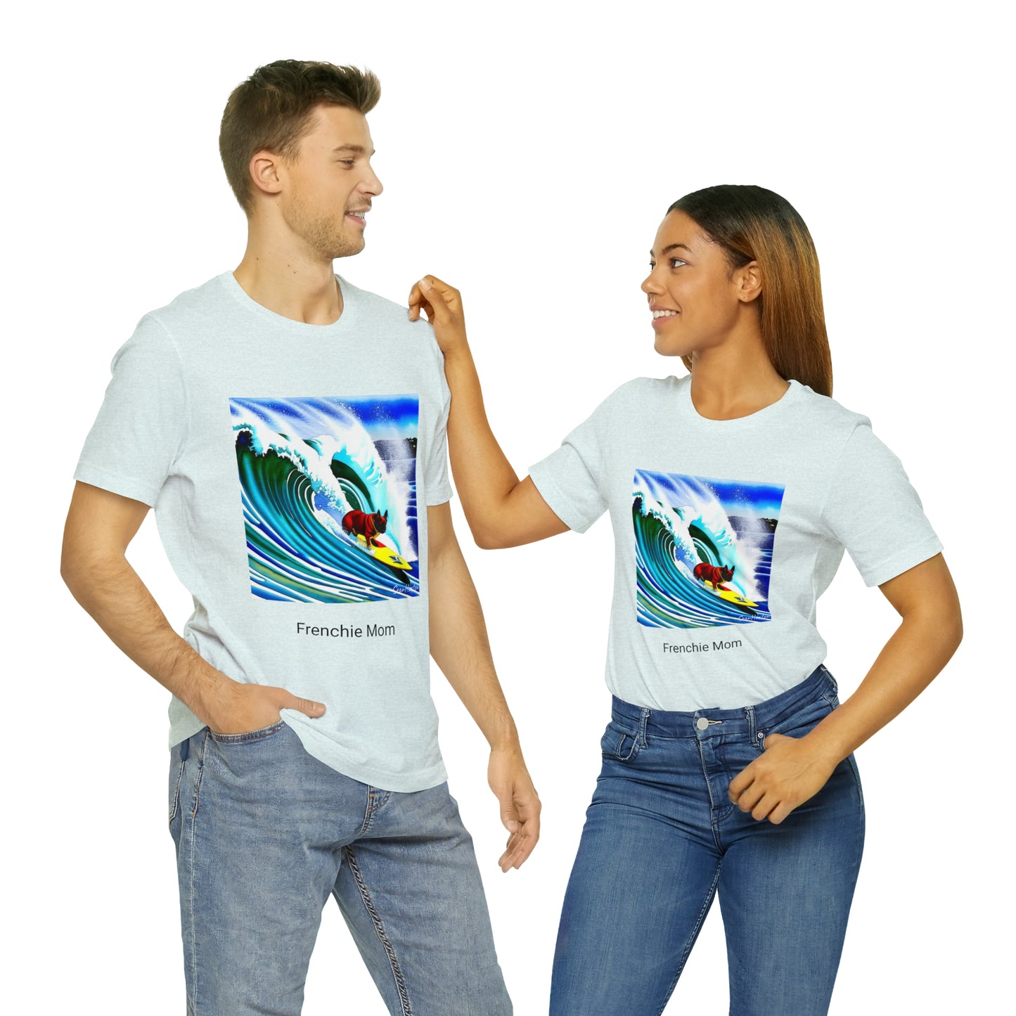 Surfing Frenchie/Frenchie Mom Unisex Jersey Short Sleeve Tee