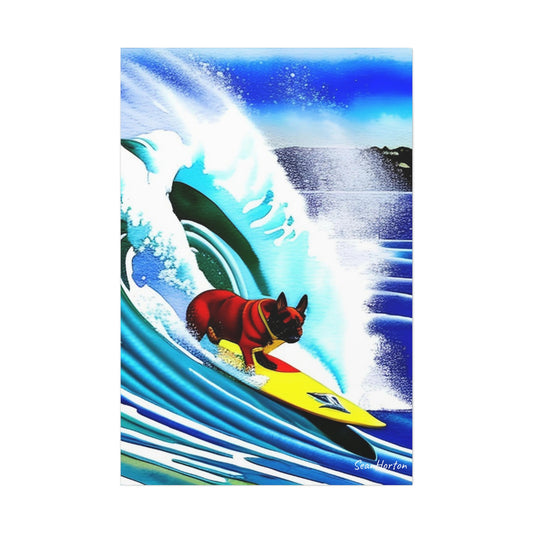 Surfing Frenchie (Verticle) Canvas Stretched, 1.5''