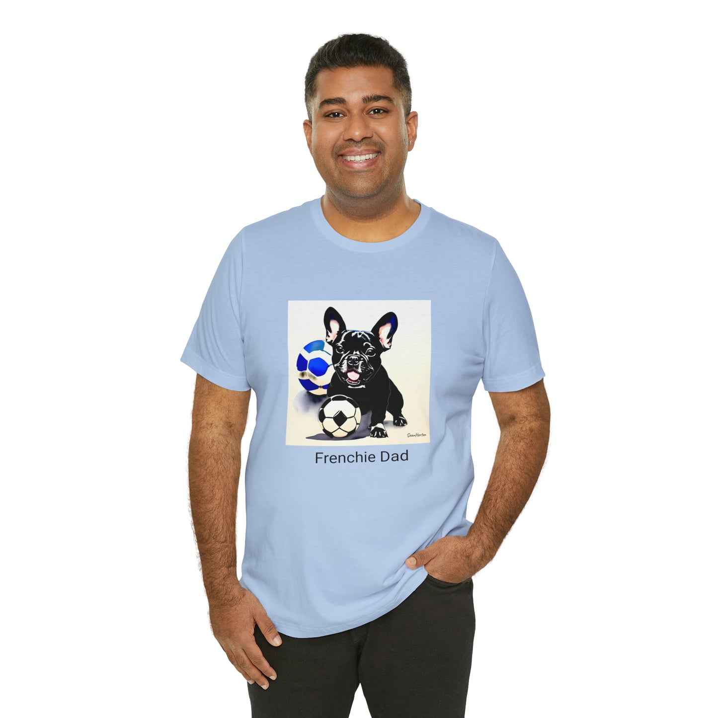 Frenchie with Soccer Ball/Frenchie Dad Unisex Jersey Short Sleeve Tee