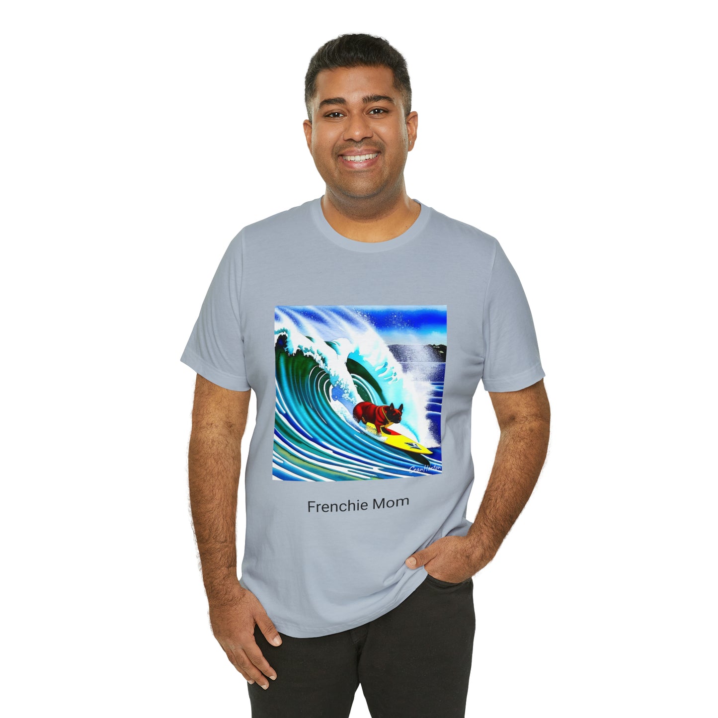 Surfing Frenchie/Frenchie Mom Unisex Jersey Short Sleeve Tee