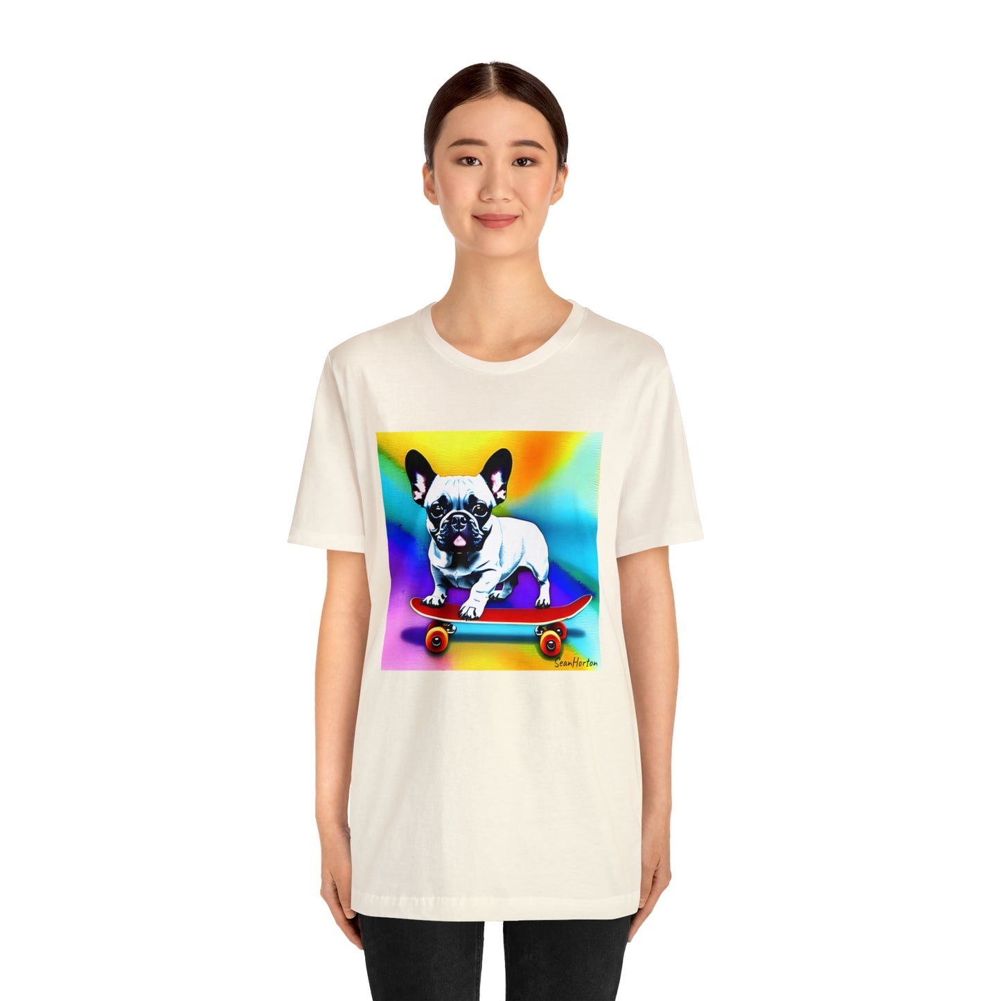 Frenchie on a Skateboard #3 Unisex Jersey Short Sleeve Tee