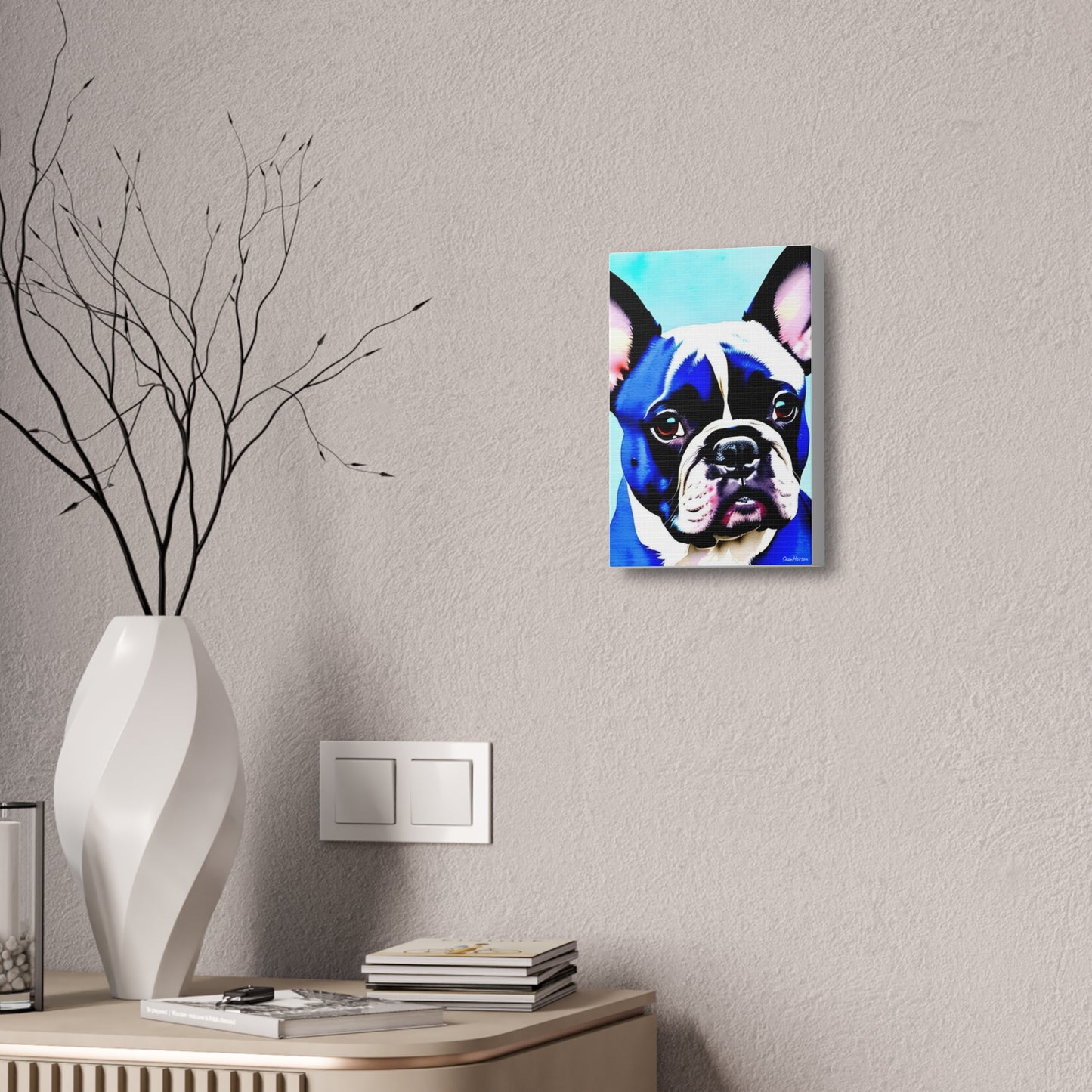 Blue Frenchie (Verticle) Canvas Stretched, 1.5''