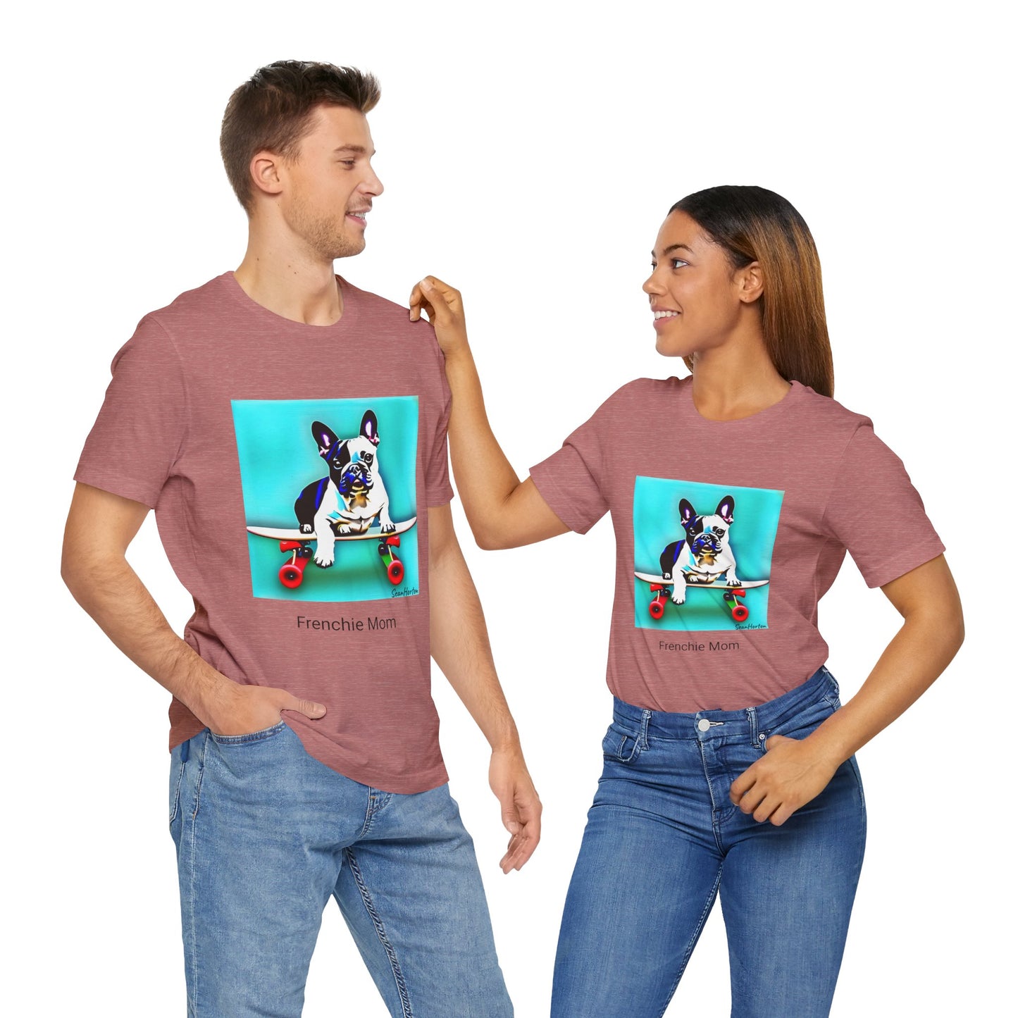 Frenchie on a Skateboard/Frenchie Mom Unisex Jersey Short Sleeve Tee